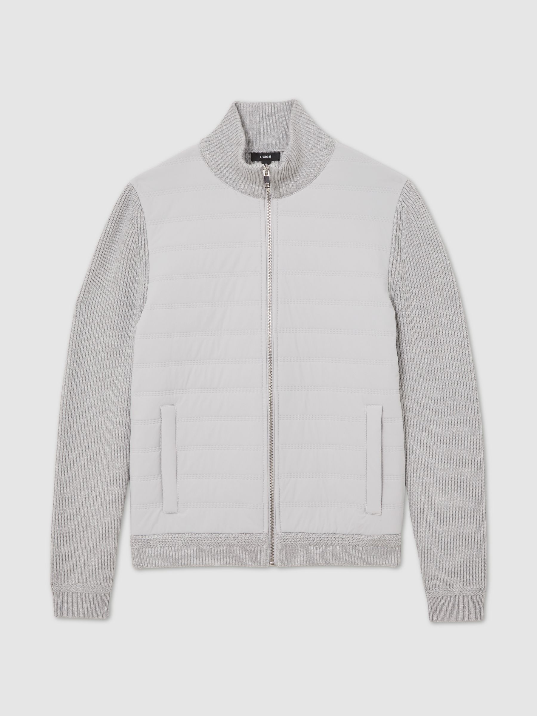 Quilted Rib-Knit Funnel-Neck Jacket in Soft Grey - Image 2 of 8