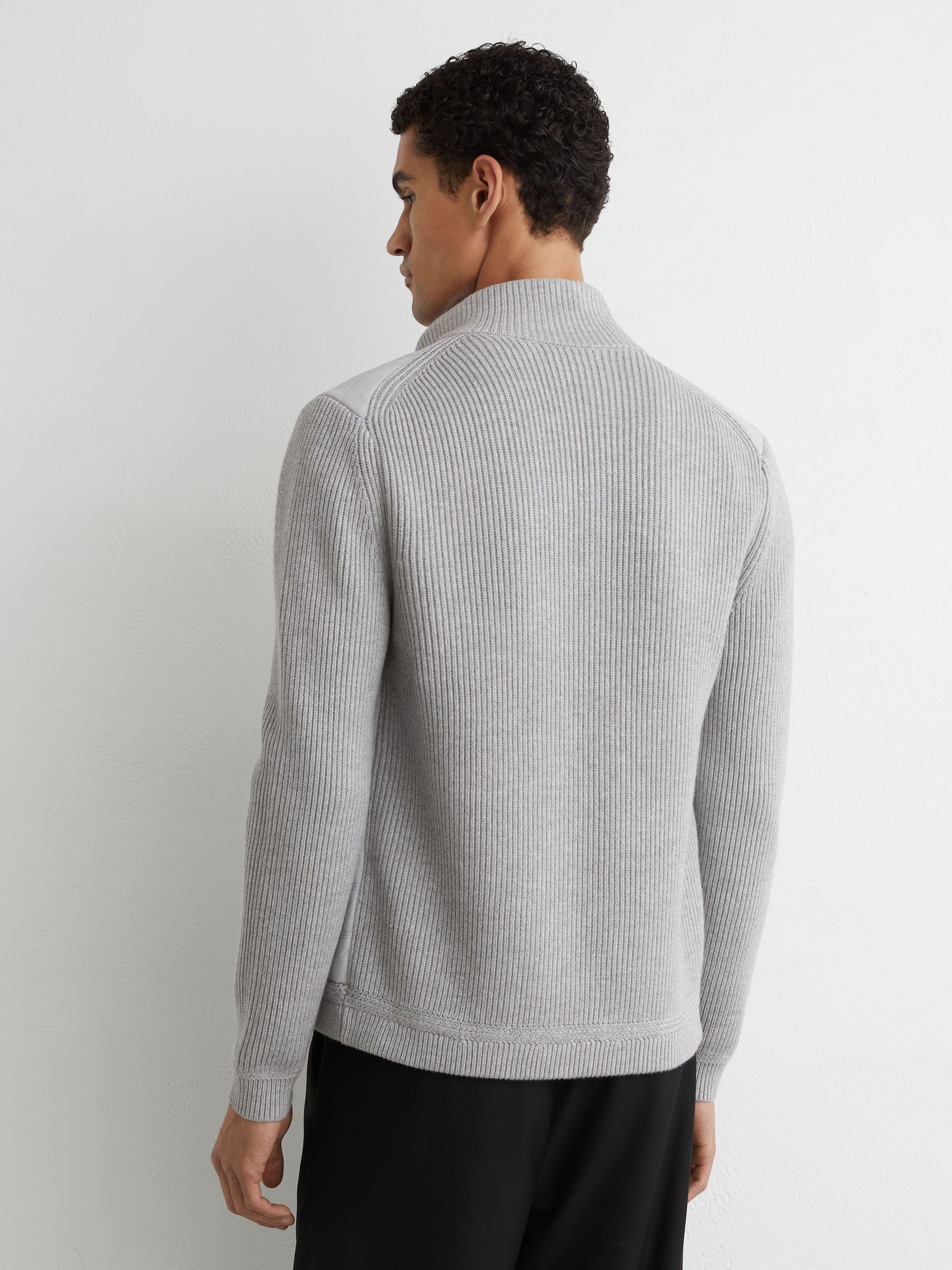 Quilted Rib-Knit Funnel-Neck Jacket in Soft Grey - image 5