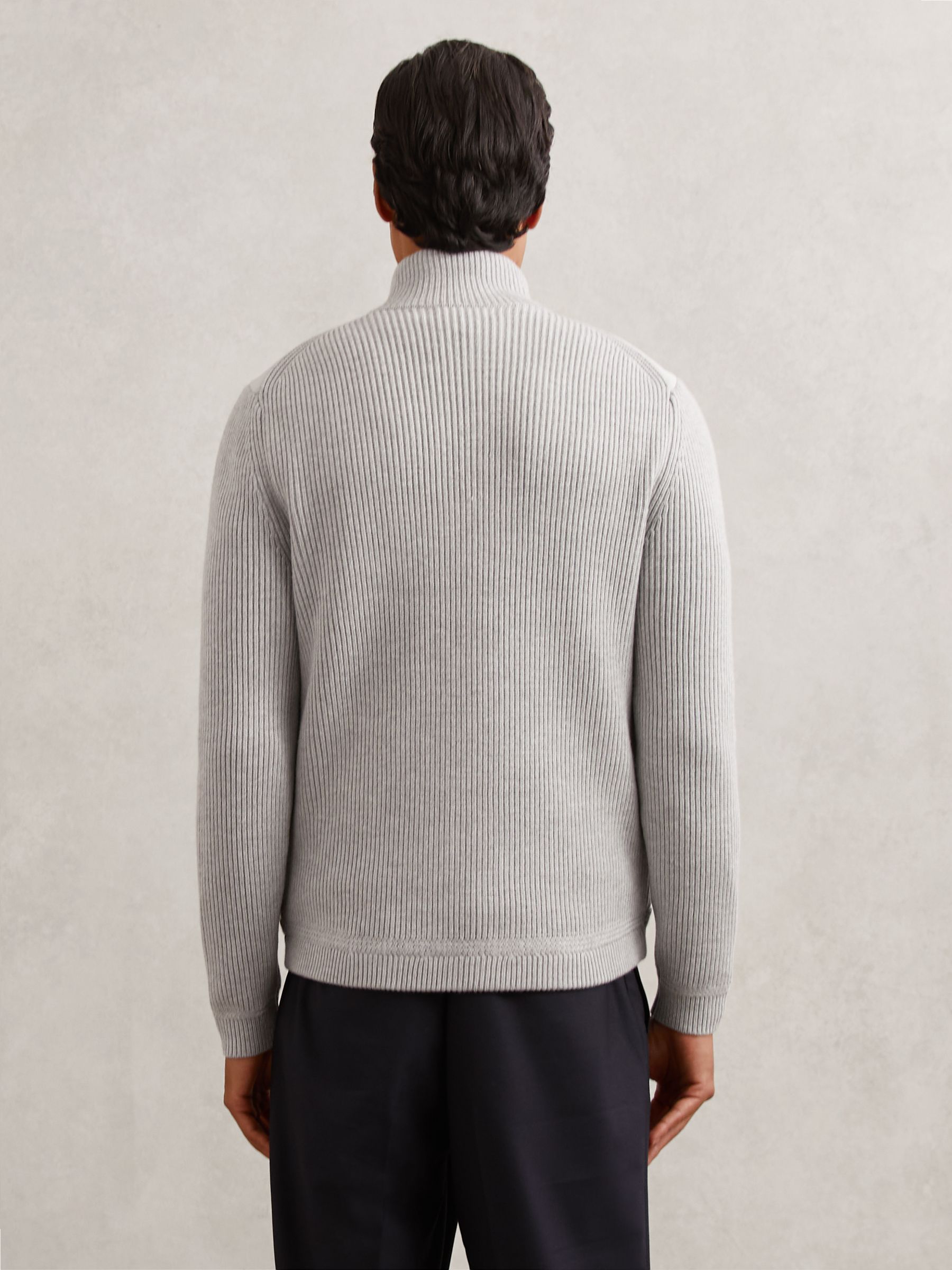 Quilted Rib-Knit Funnel-Neck Jacket in Soft Grey - image 4