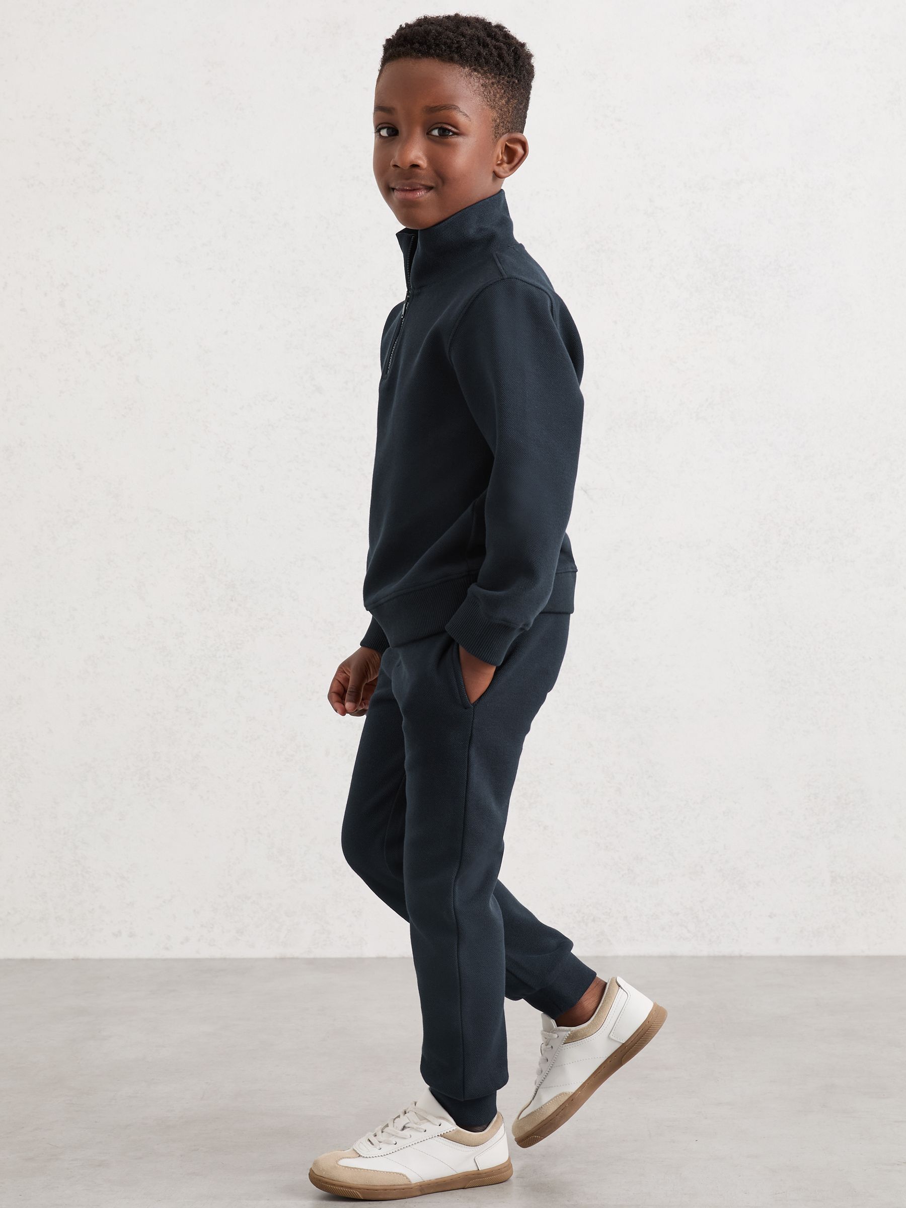 9-13 yrs Cotton-Blend Textured Cuffed Joggers in Navy - Image 3 of 4