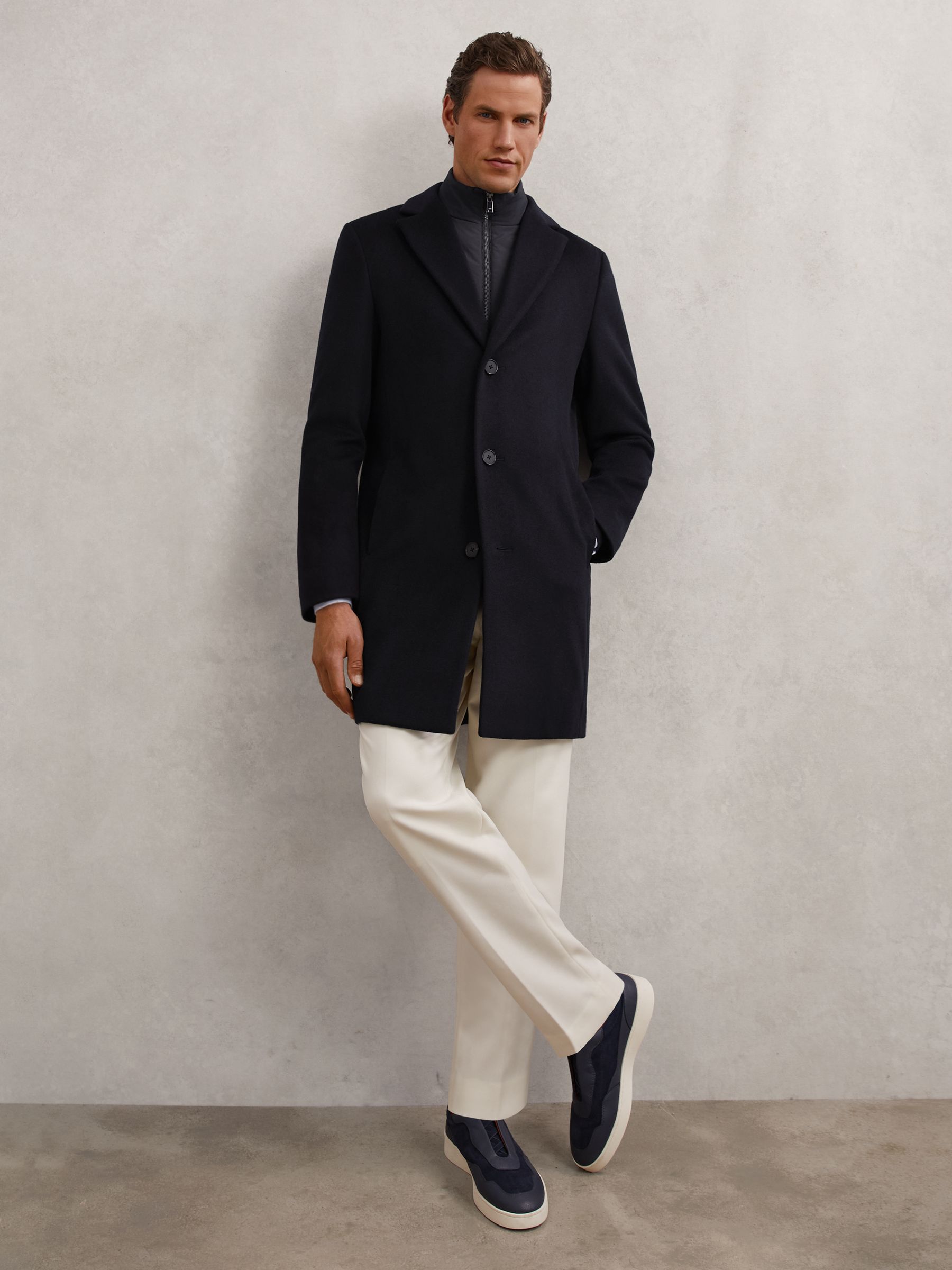 Wool-Blend Internal-Gilet Overcoat in Navy - image 3