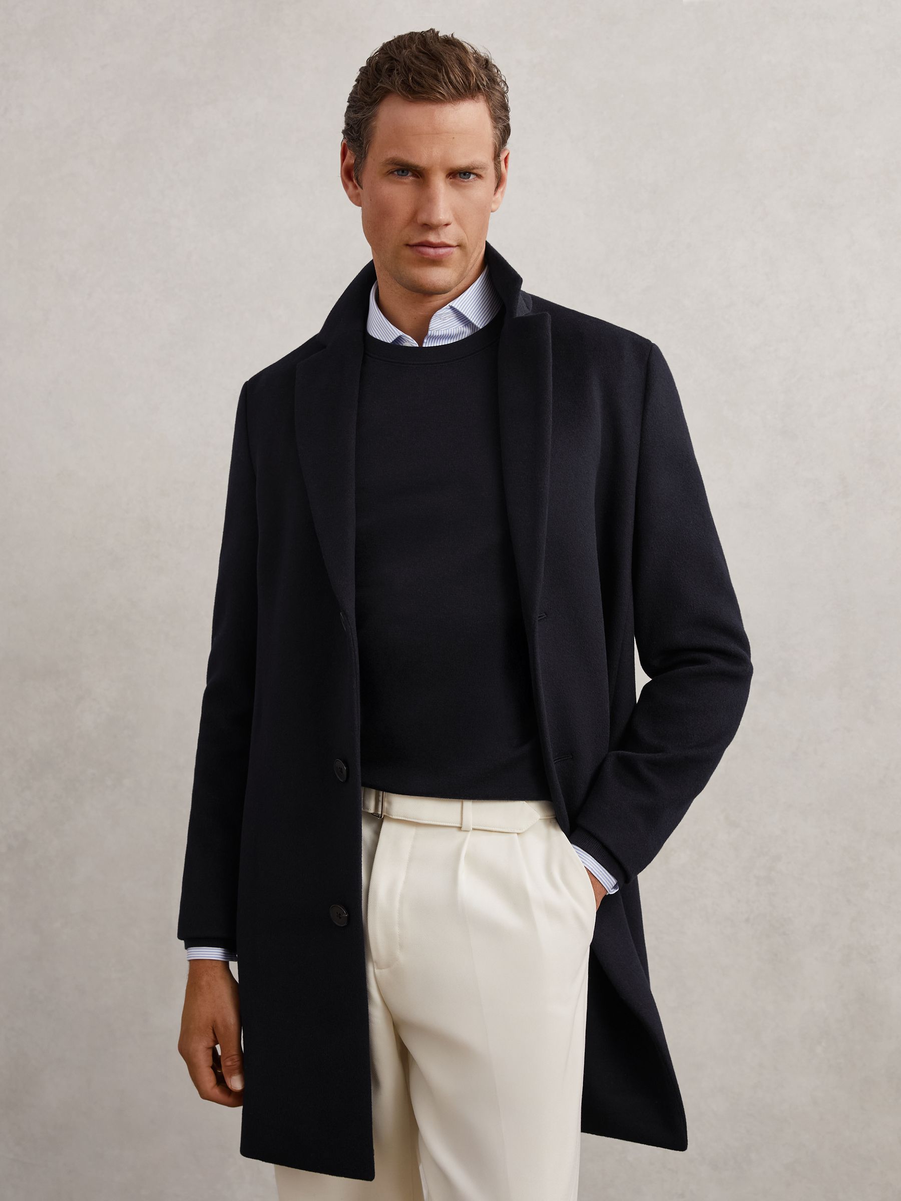Wool-Blend Internal-Gilet Overcoat in Navy - image 4