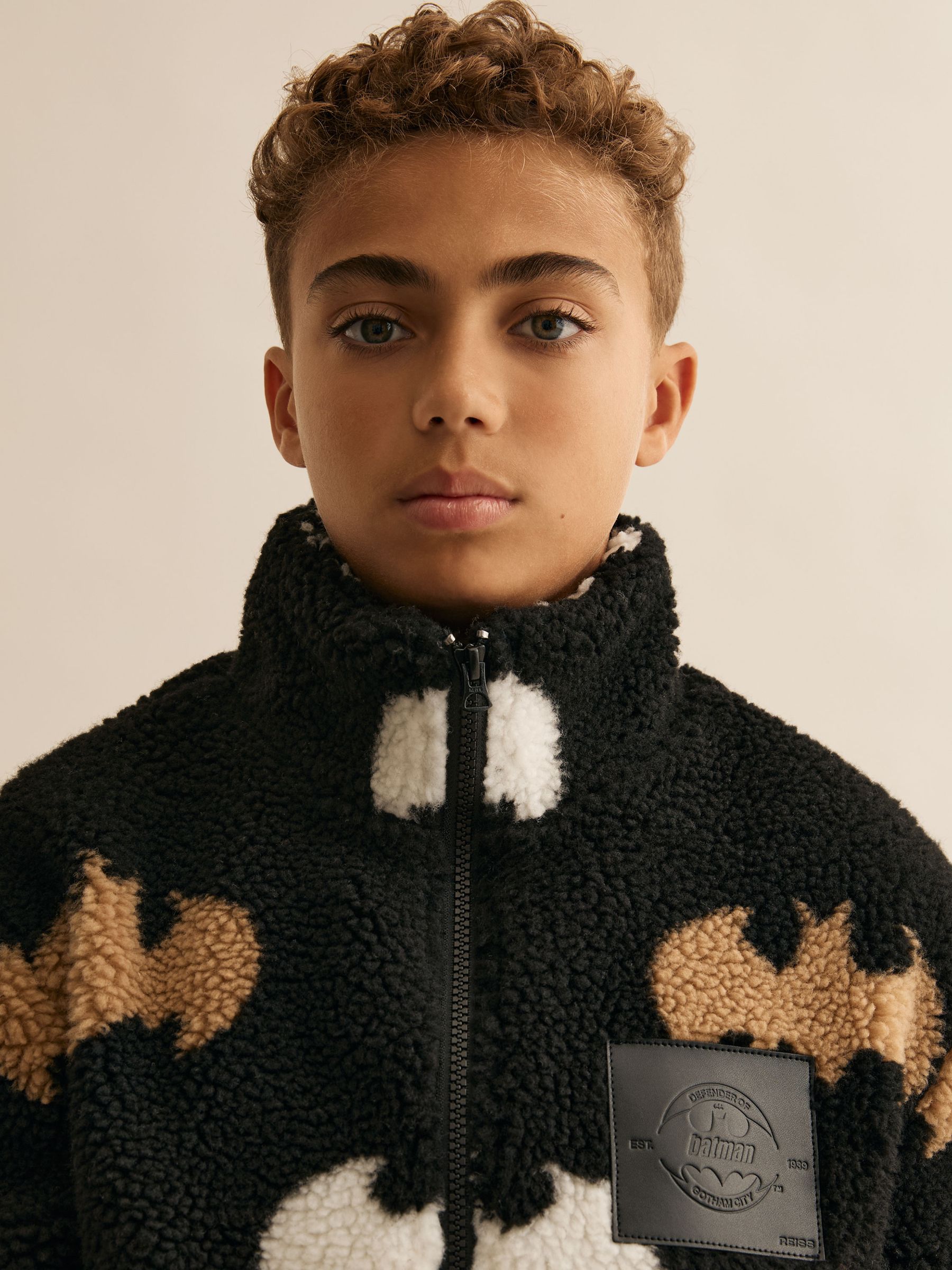 13-14 yrs Batman | Reiss Fleece Zip Jacket in Black - Image 3 of 5
