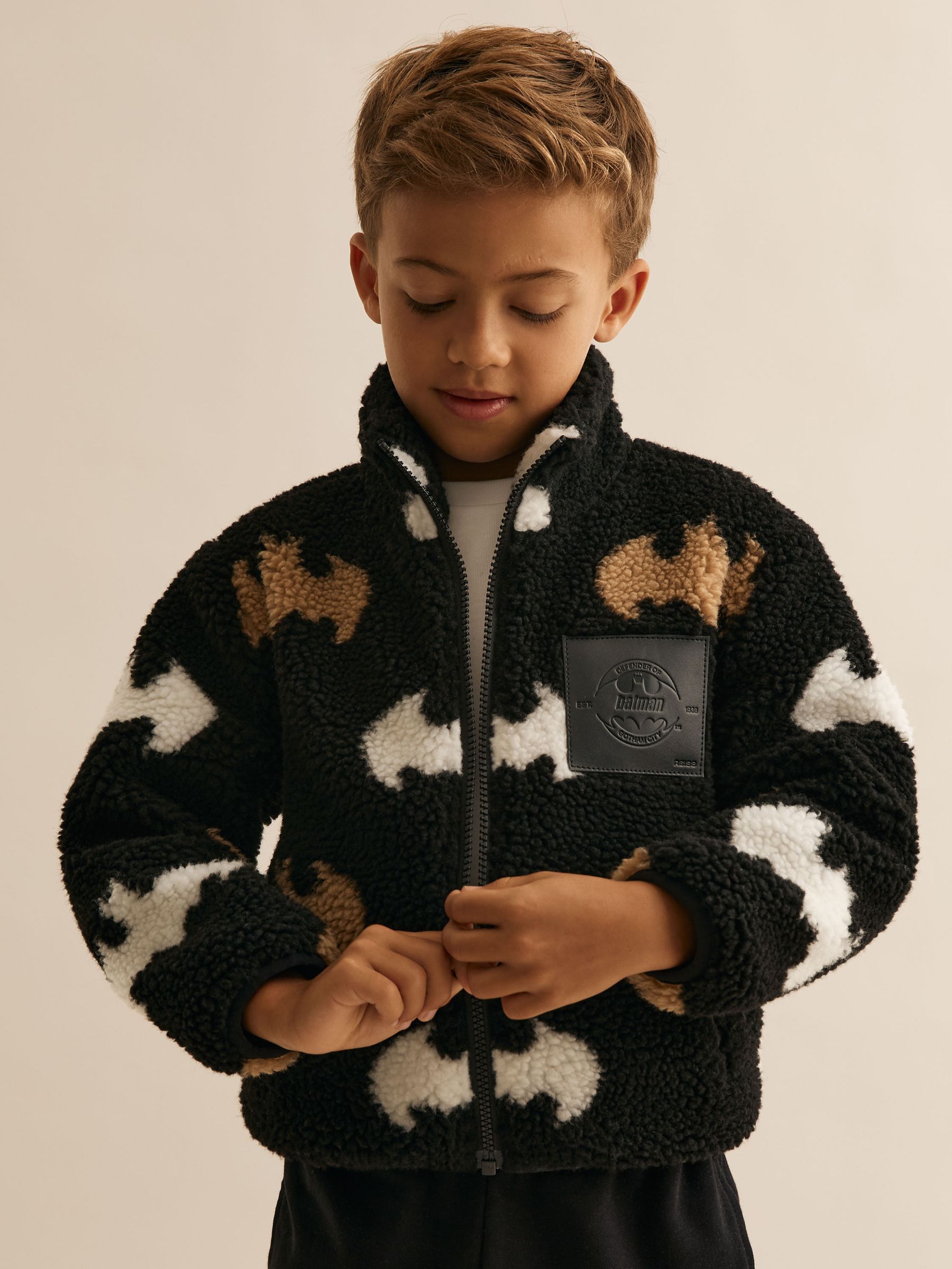 3-9 yrs Batman | Reiss Fleece Zip Jacket in Black - Image 1 of 5
