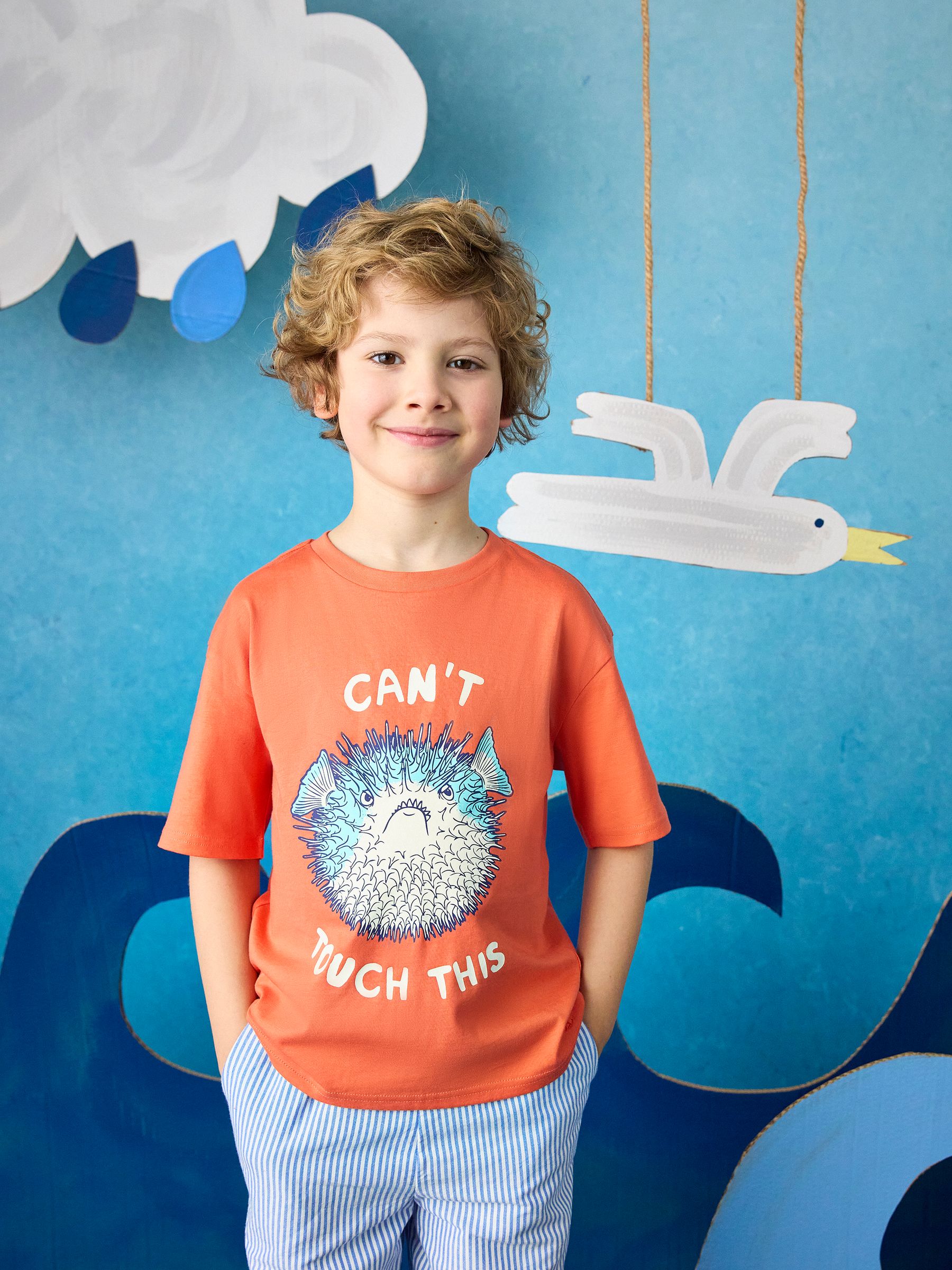 Boys' Archie Orange Short Sleeve Screenprint T-Shirt - Image 1 of 6