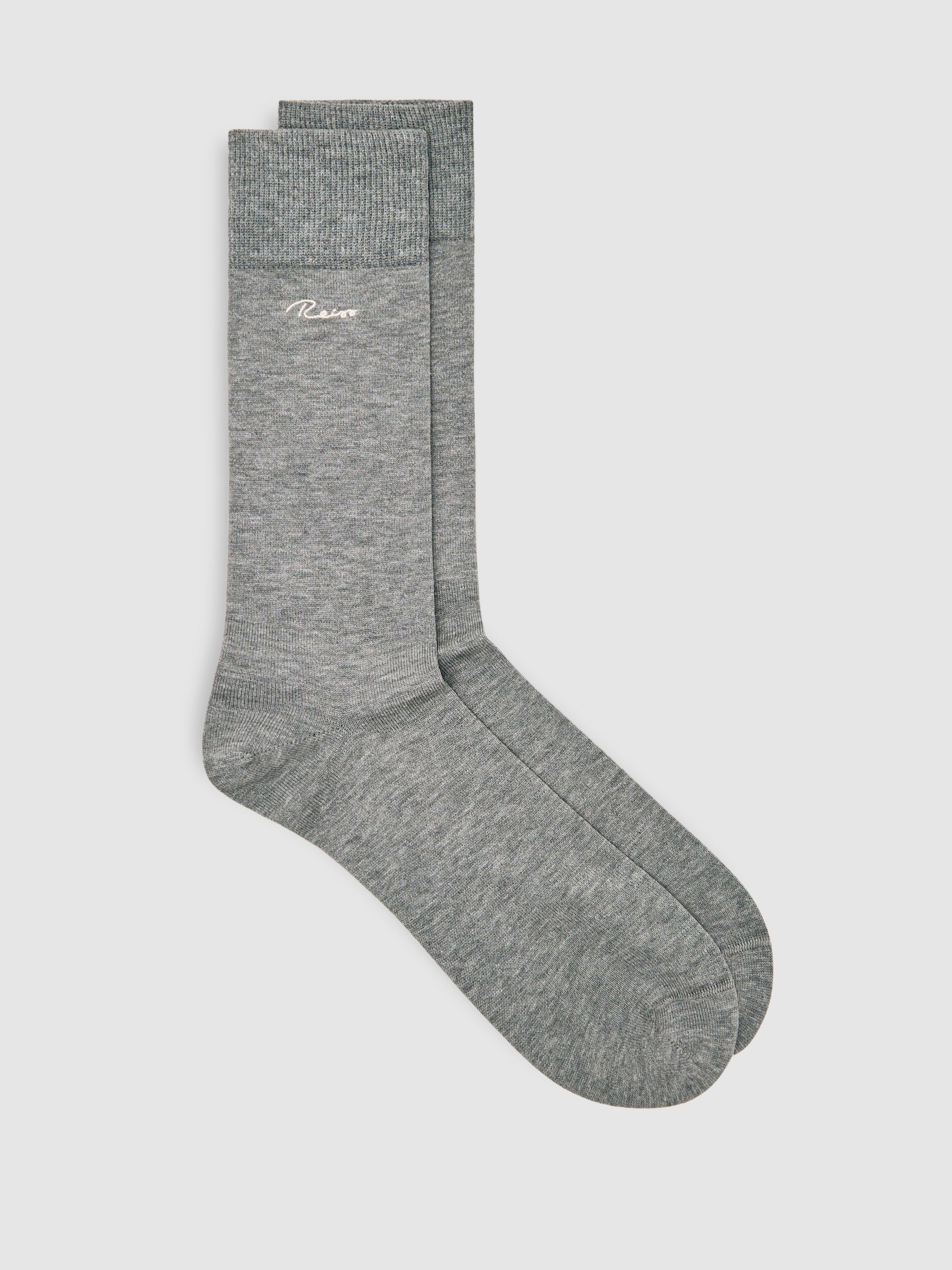 Cotton-Blend Logo Embroidery Socks in Soft Grey - Image 1 of 3
