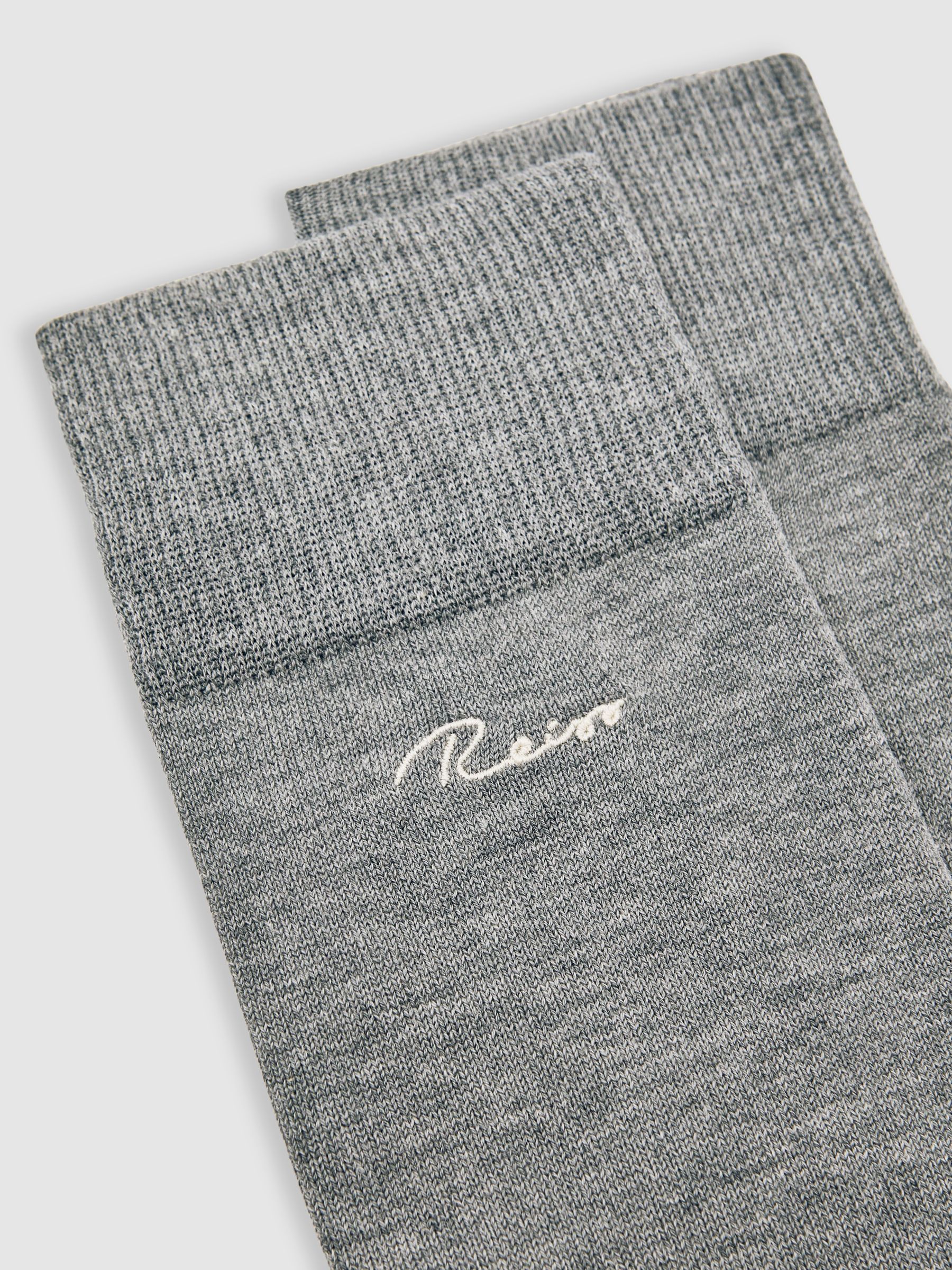Cotton-Blend Logo Embroidery Socks in Soft Grey - Image 3 of 3
