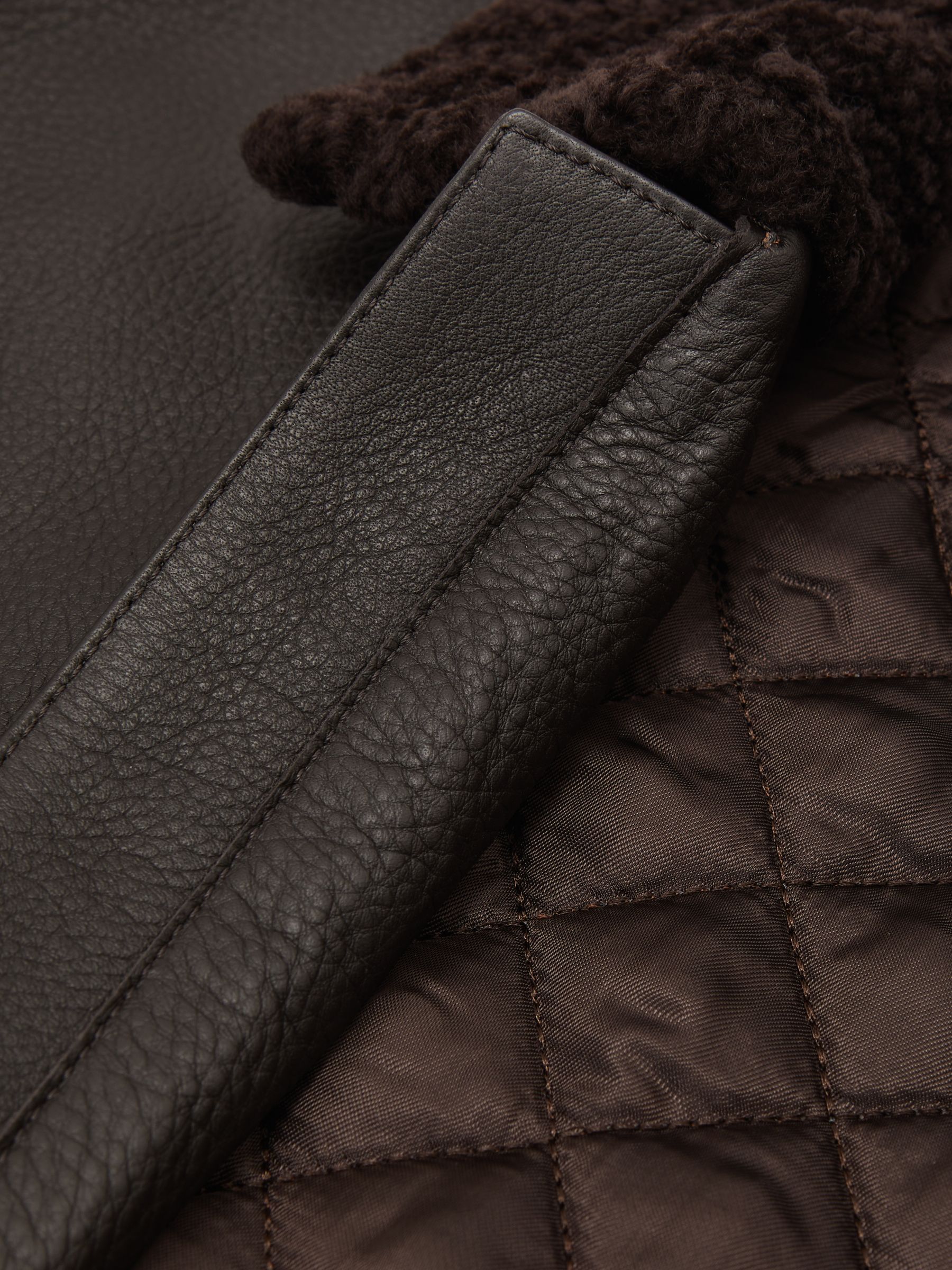 Leather Shearling-Collar Bomber Jacket in Brown - image 3