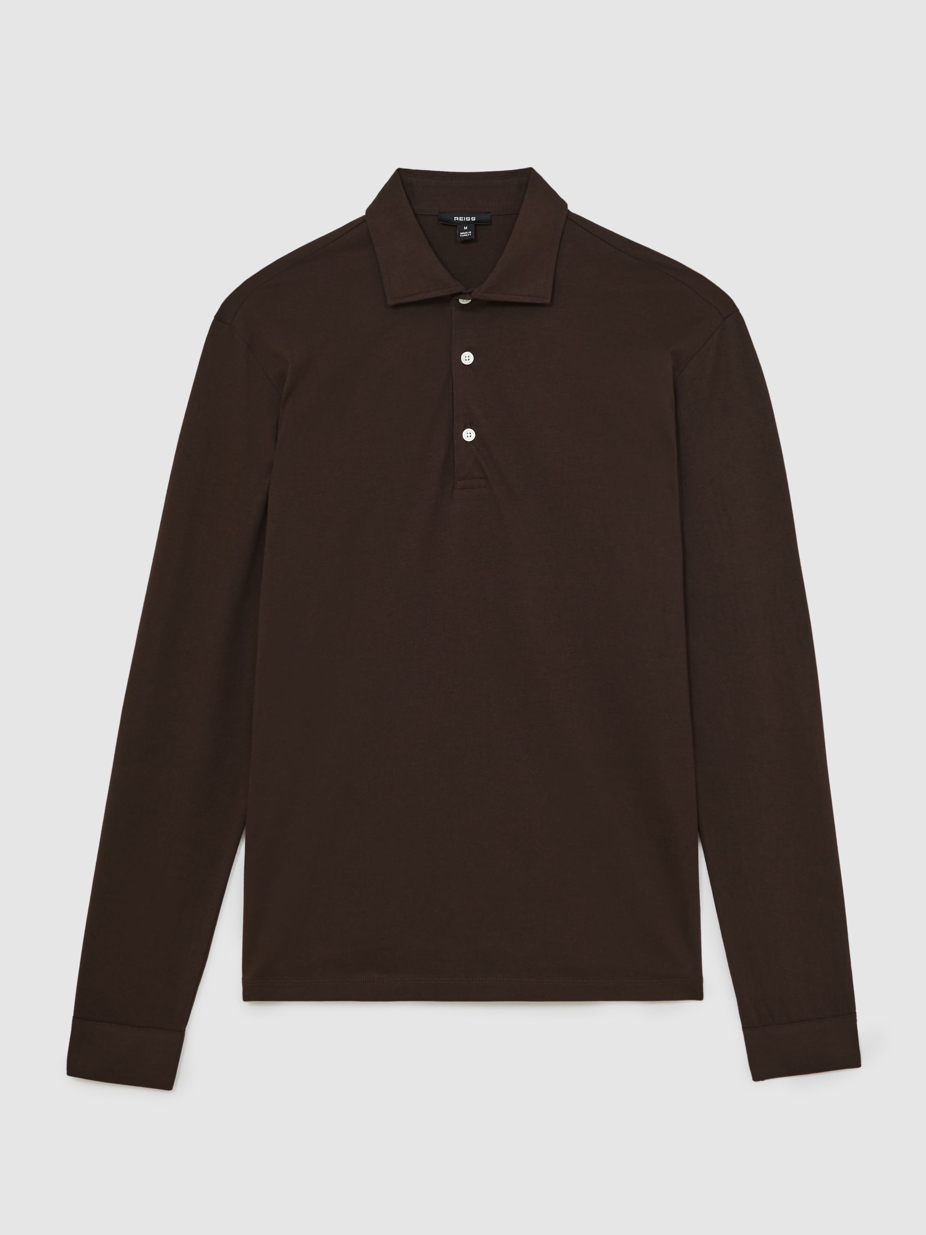 Cotton-Jersey Long Sleeve Polo Shirt in Brown - Image 2 of 6