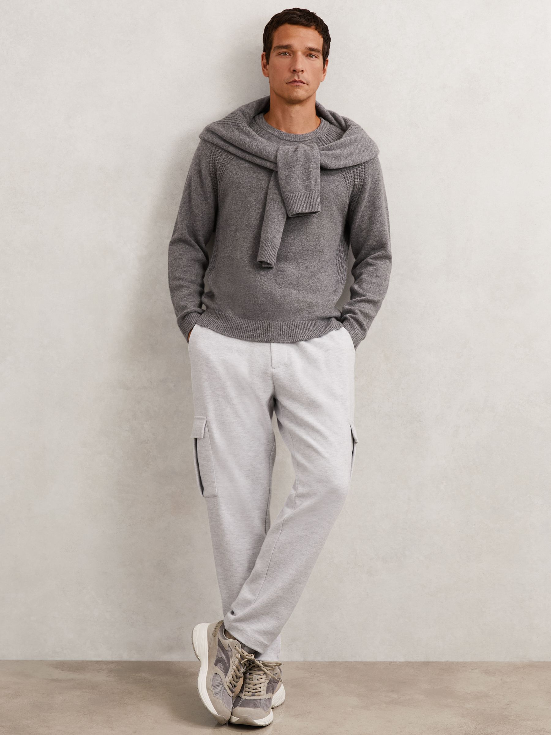 Jersey Cargo Trousers with Cotton in Grey Marl - Image 1 of 7