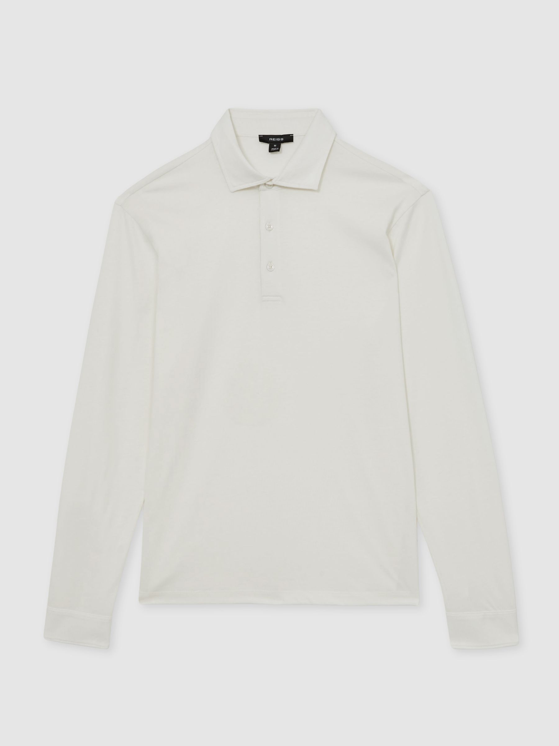 Cotton-Jersey Long Sleeve Polo Shirt in White - Image 2 of 6