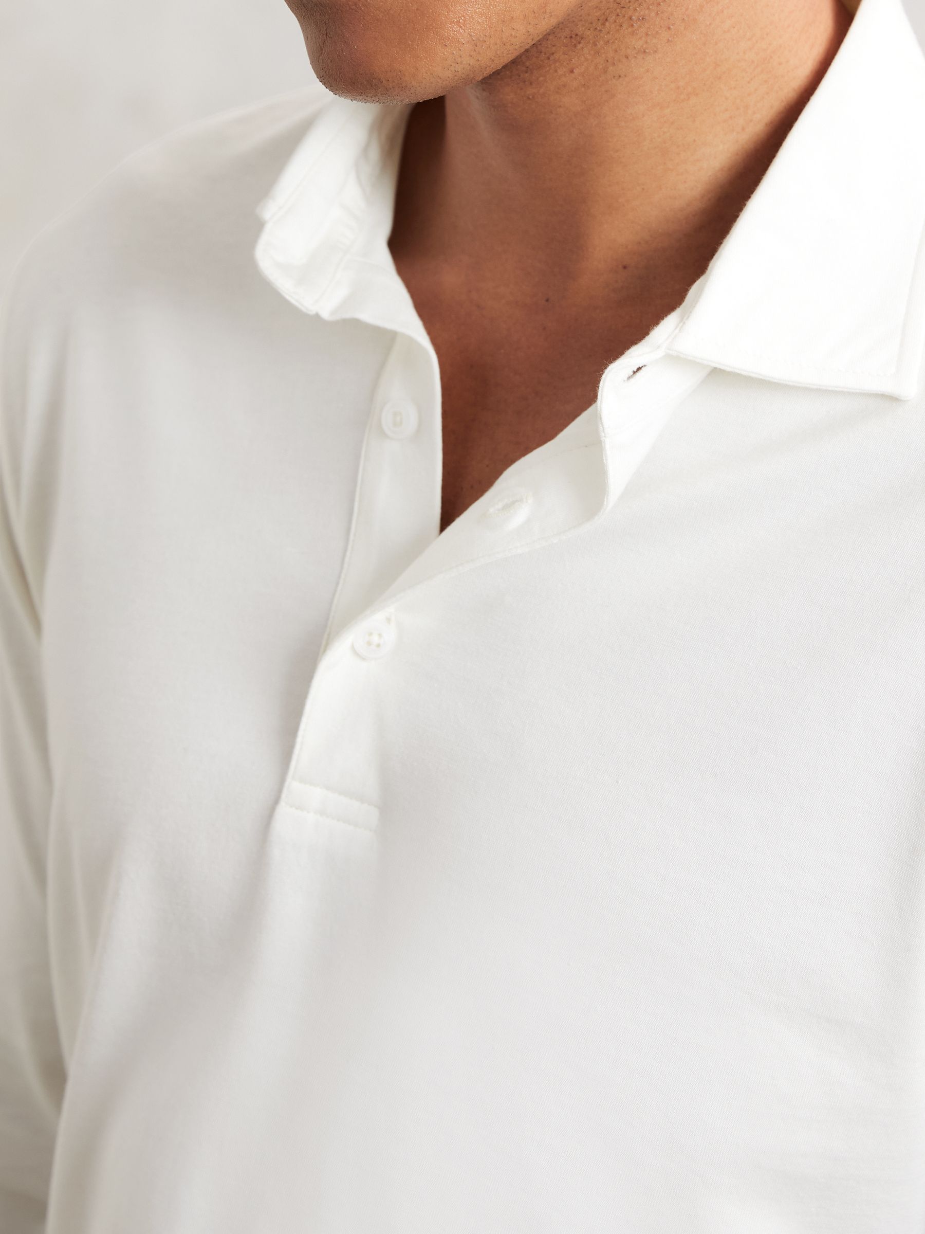 Cotton-Jersey Long Sleeve Polo Shirt in White - Image 3 of 6
