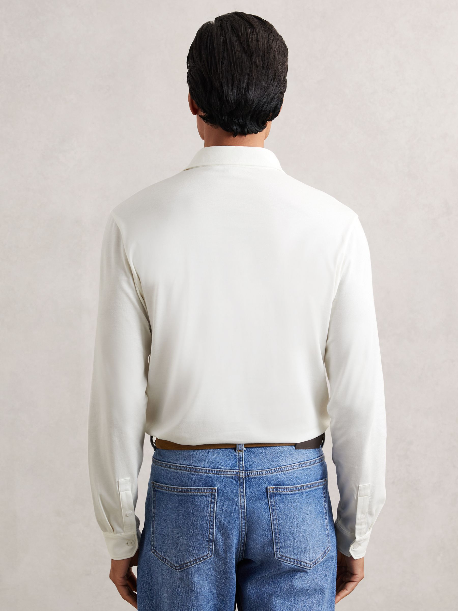 Cotton-Jersey Long Sleeve Polo Shirt in White - image 5