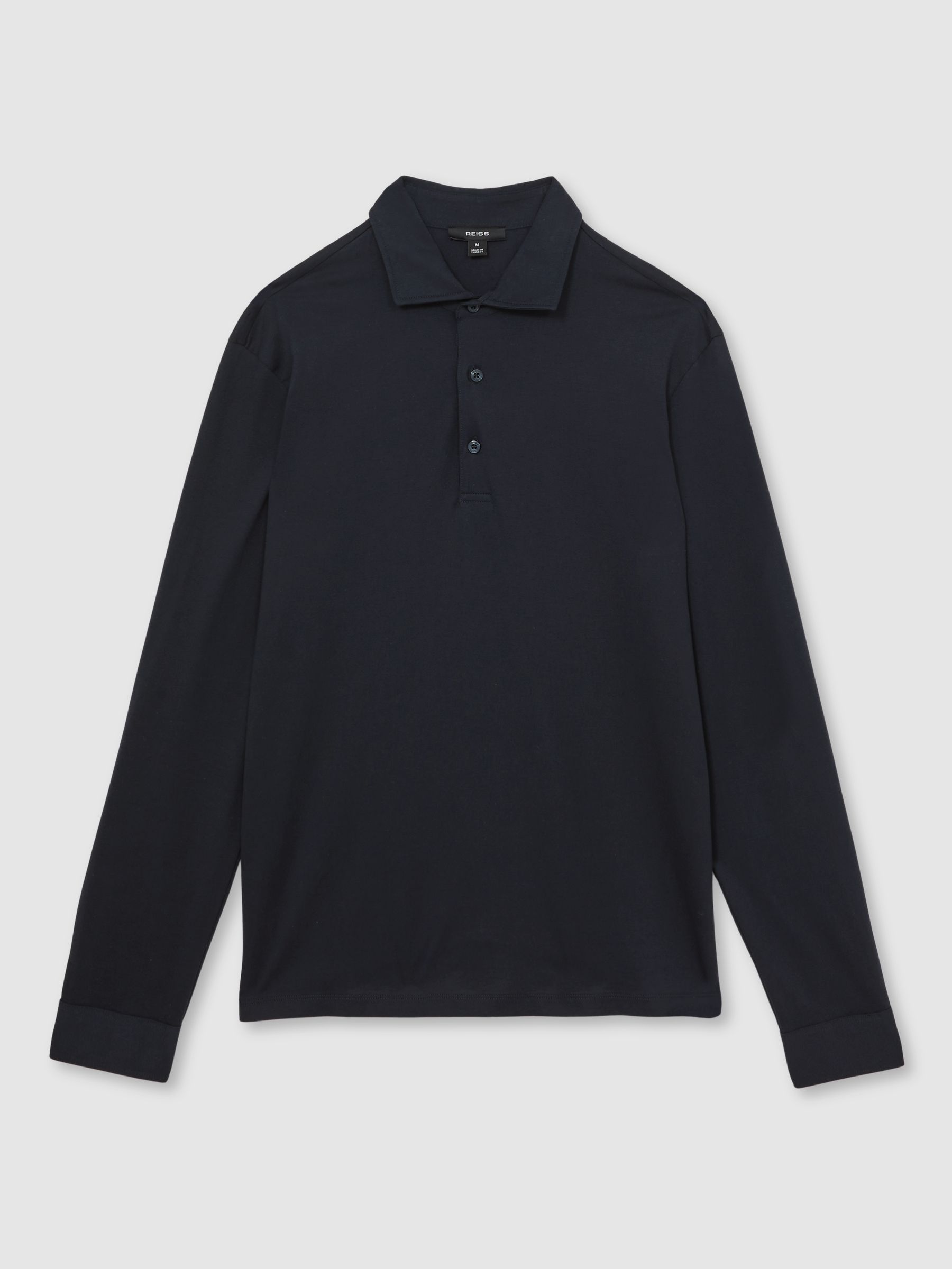 Cotton-Jersey Long Sleeve Polo Shirt in Navy - Image 2 of 6
