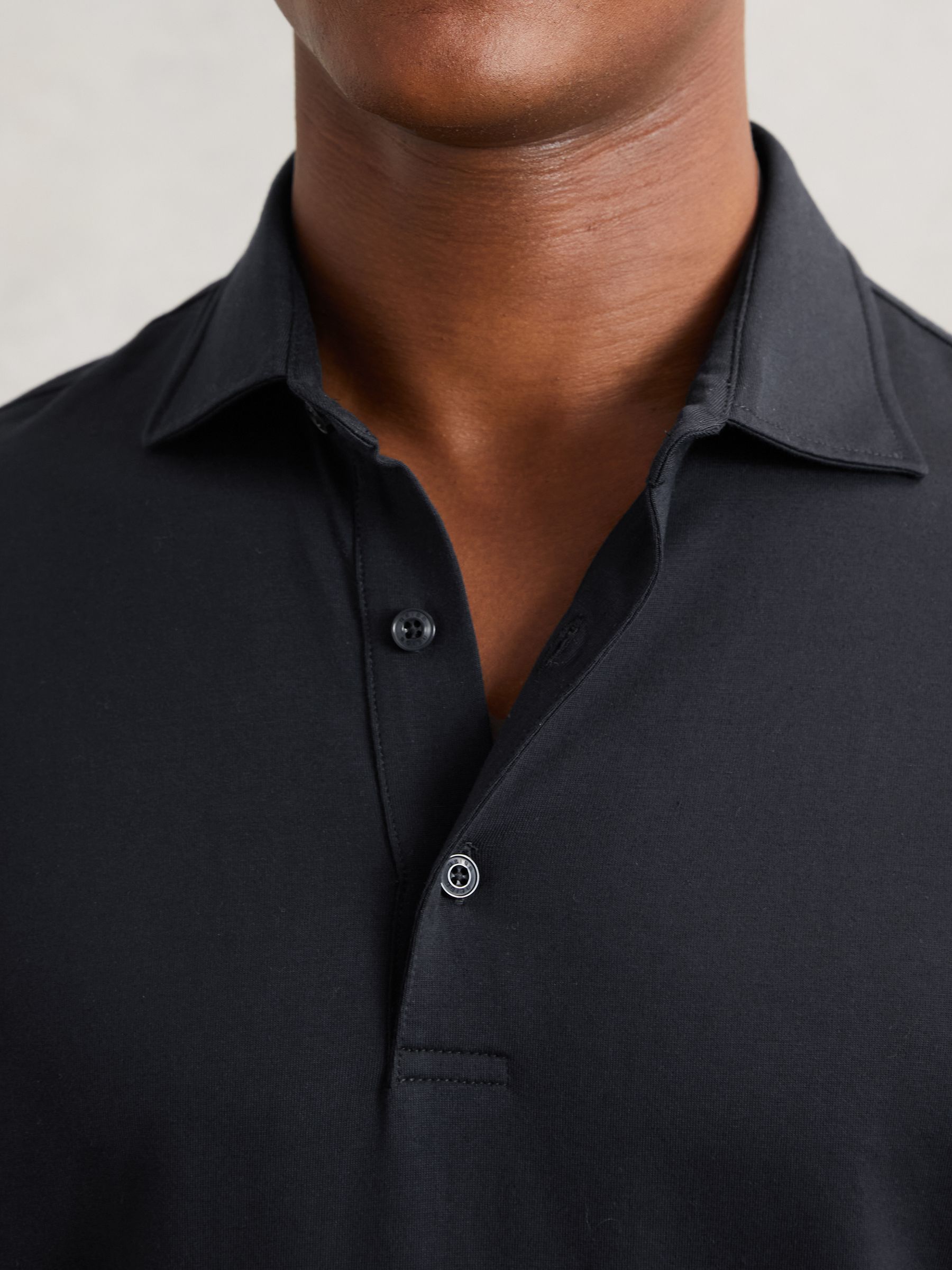 Cotton-Jersey Long Sleeve Polo Shirt in Navy - Image 3 of 6