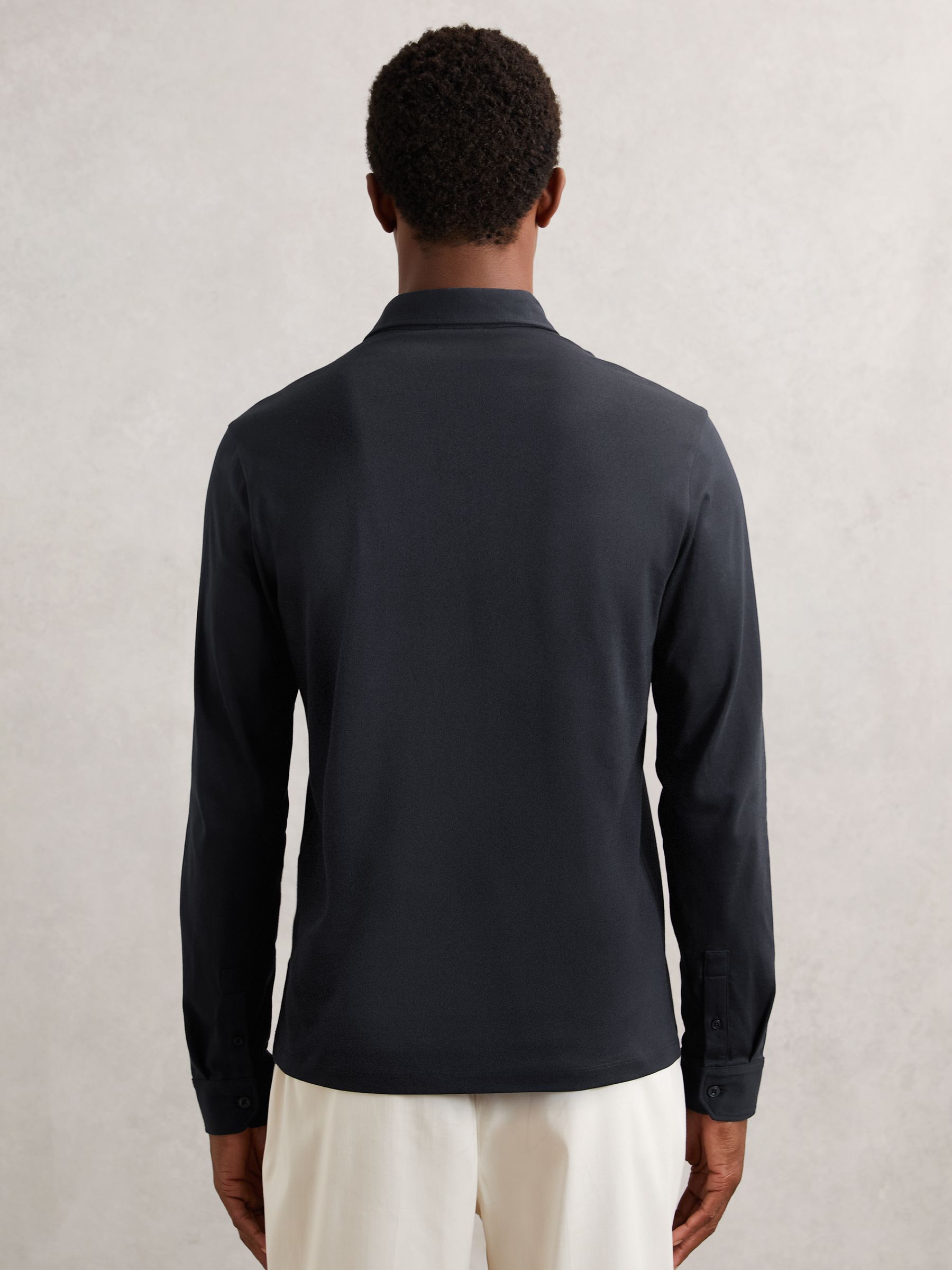 Cotton-Jersey Long Sleeve Polo Shirt in Navy - Image 4 of 6