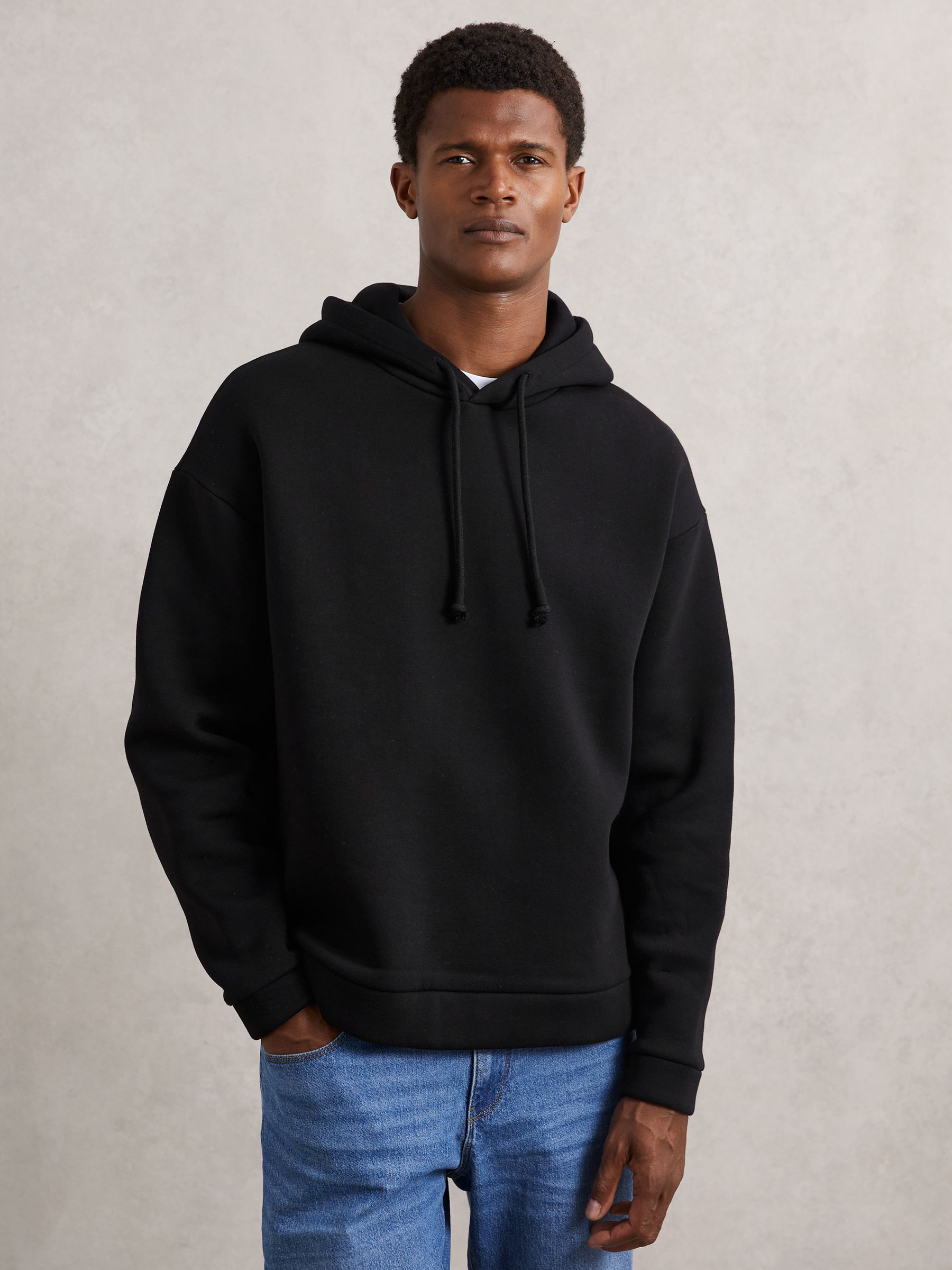 Cotton-Blend Fleece-Back Hoodie in Black - Image 1 of 6