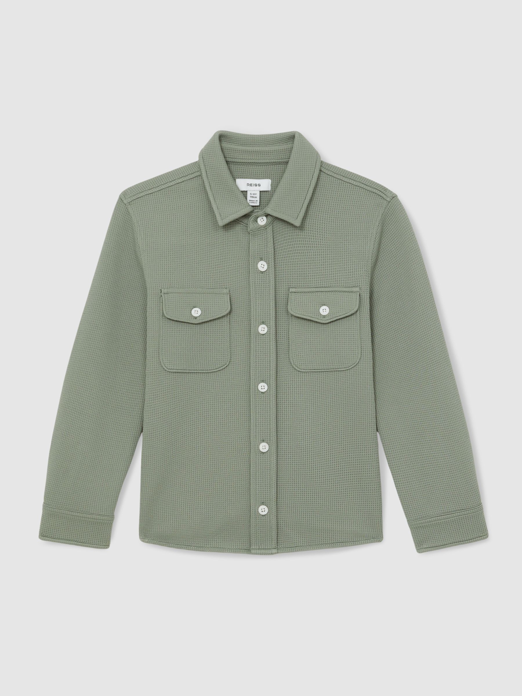 13-14 yrs Waffle-Textured Twin-Pocket Overshirt in Sage - Image 1 of 4