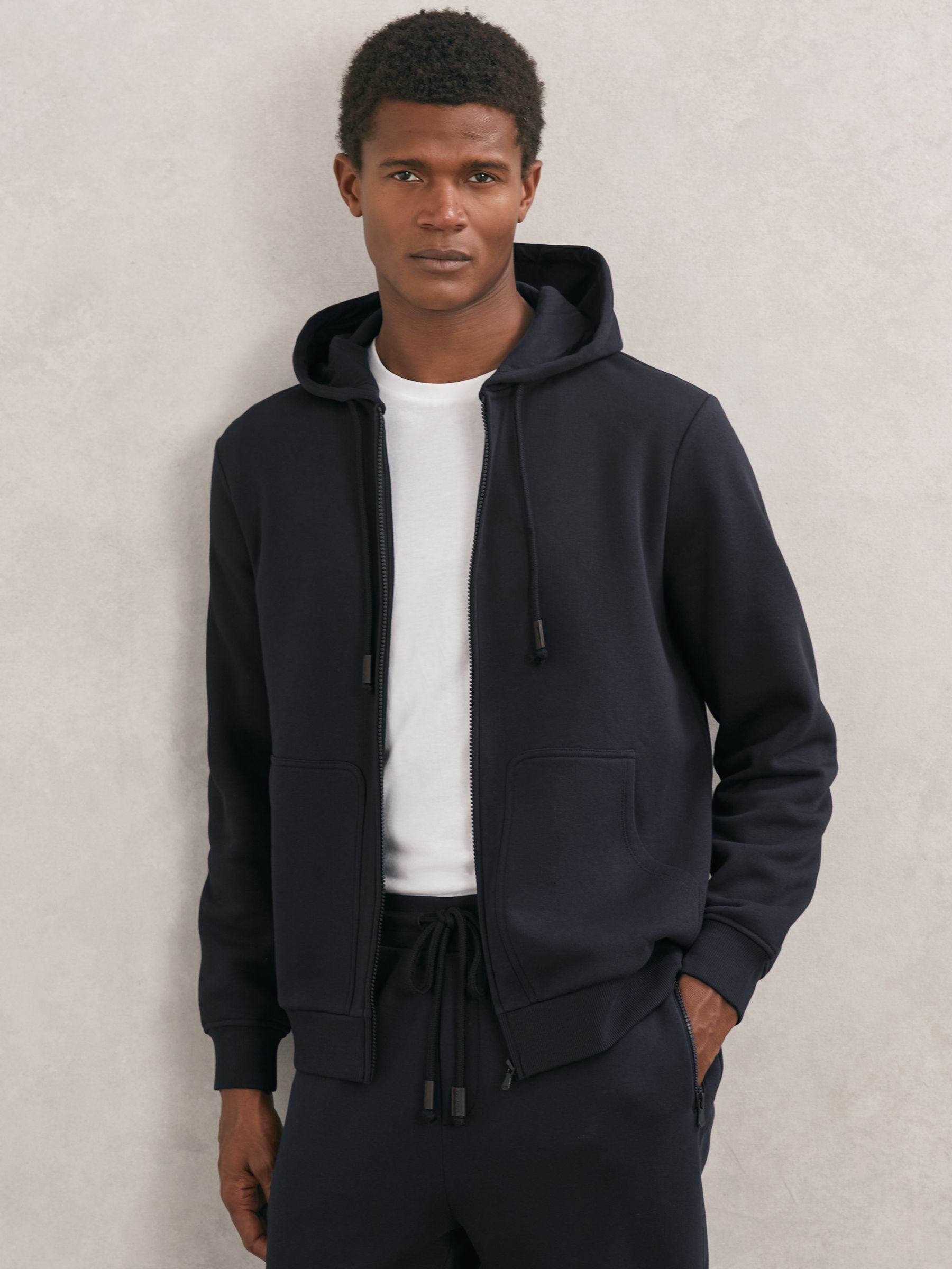 Cotton-Blend Zip-Through Hoodie in Navy - image 2