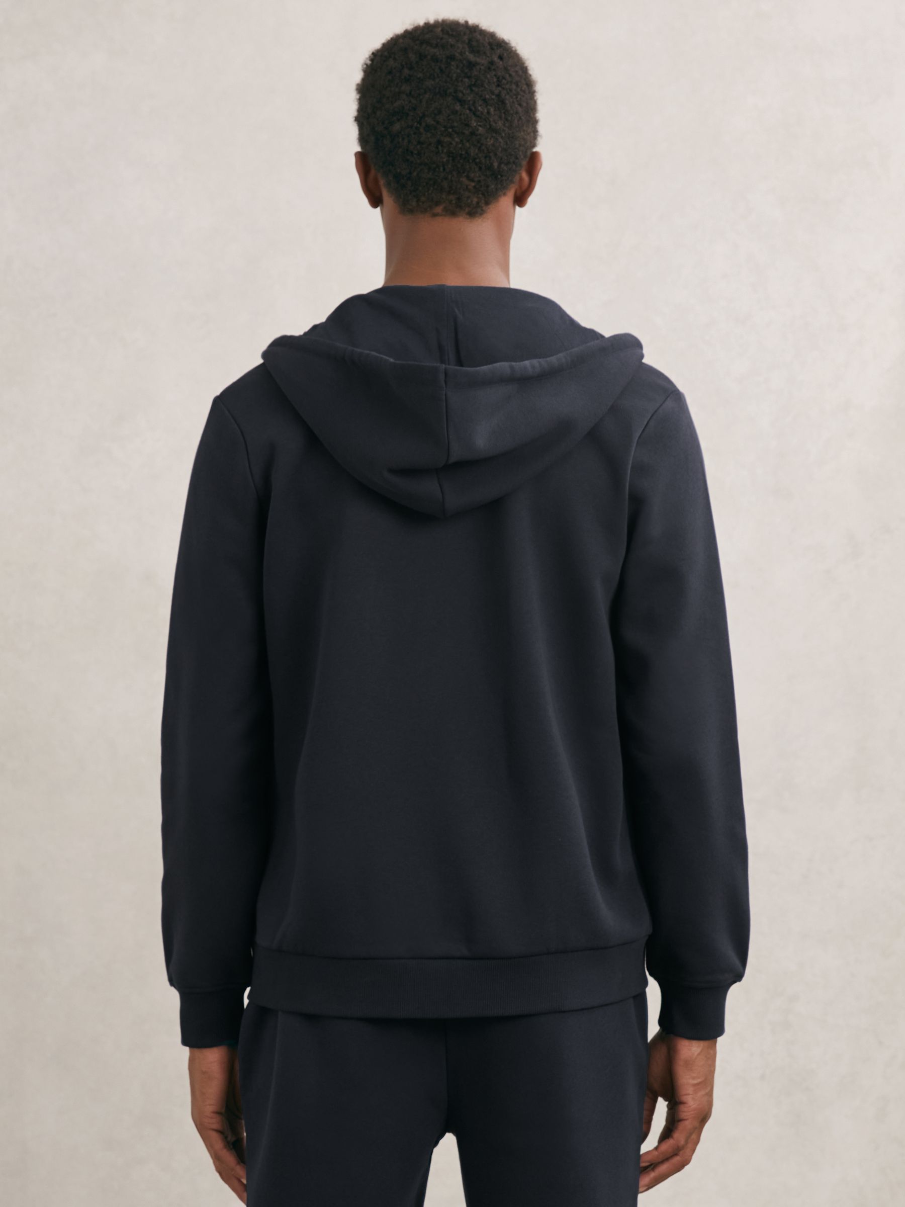 Cotton-Blend Zip-Through Hoodie in Navy - image 3