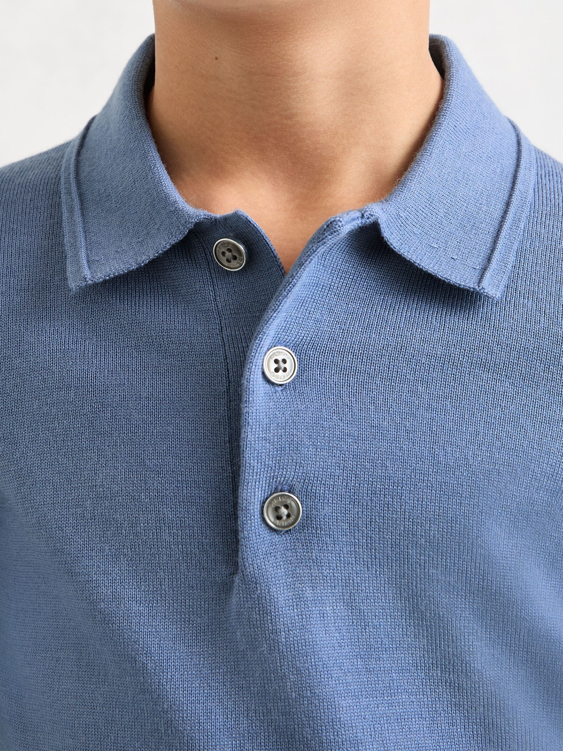 Merino Wool Long-Sleeve Polo Shirt in Nordic Blue - Image 4 de 5