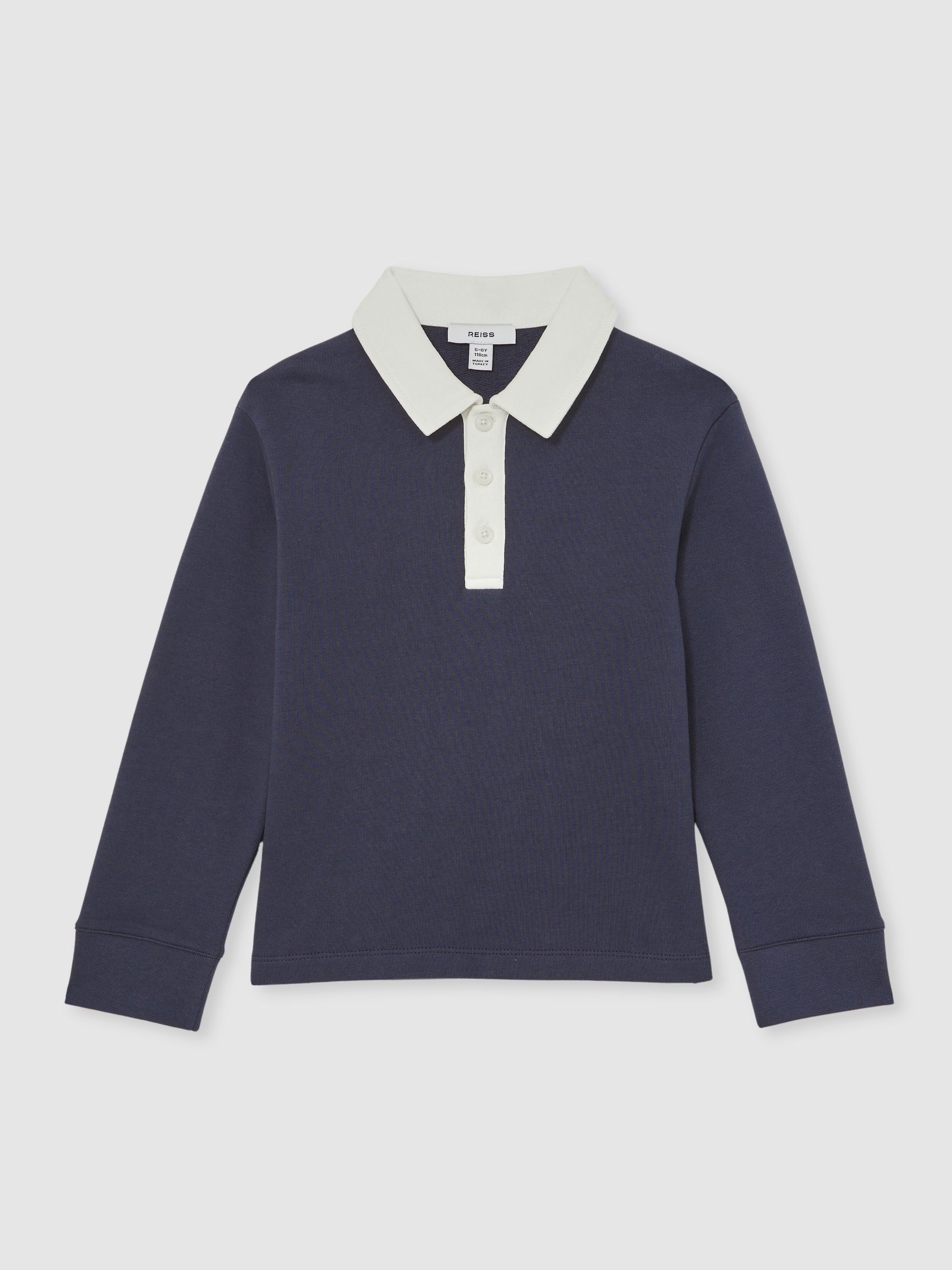 9-13 yrs Cotton Half-Button Rugby Polo Shirt in Navy/White - Image 2 of 4