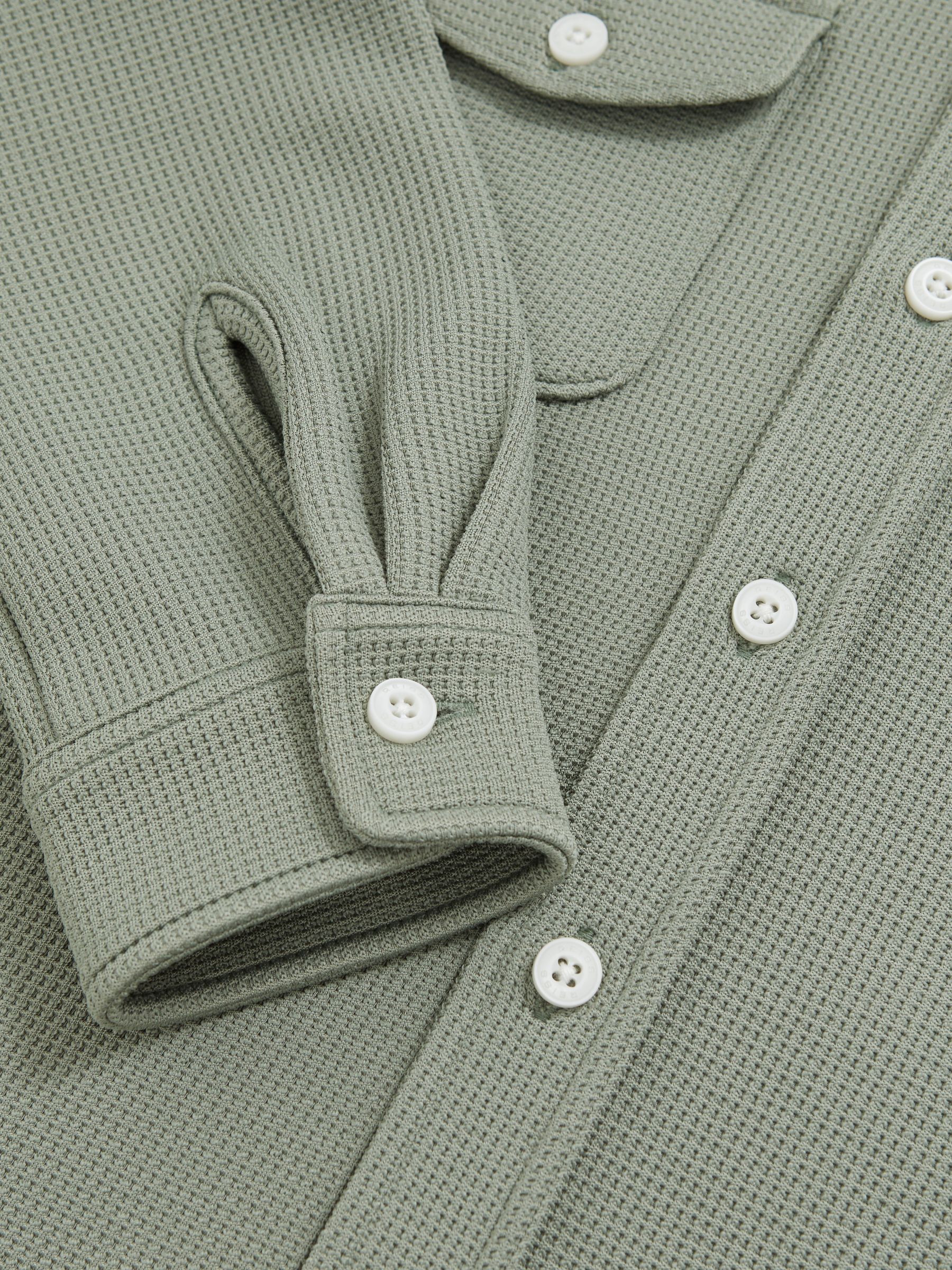 3-9 yrs Waffle-Textured Twin-Pocket Overshirt in Sage - Image 4 of 4