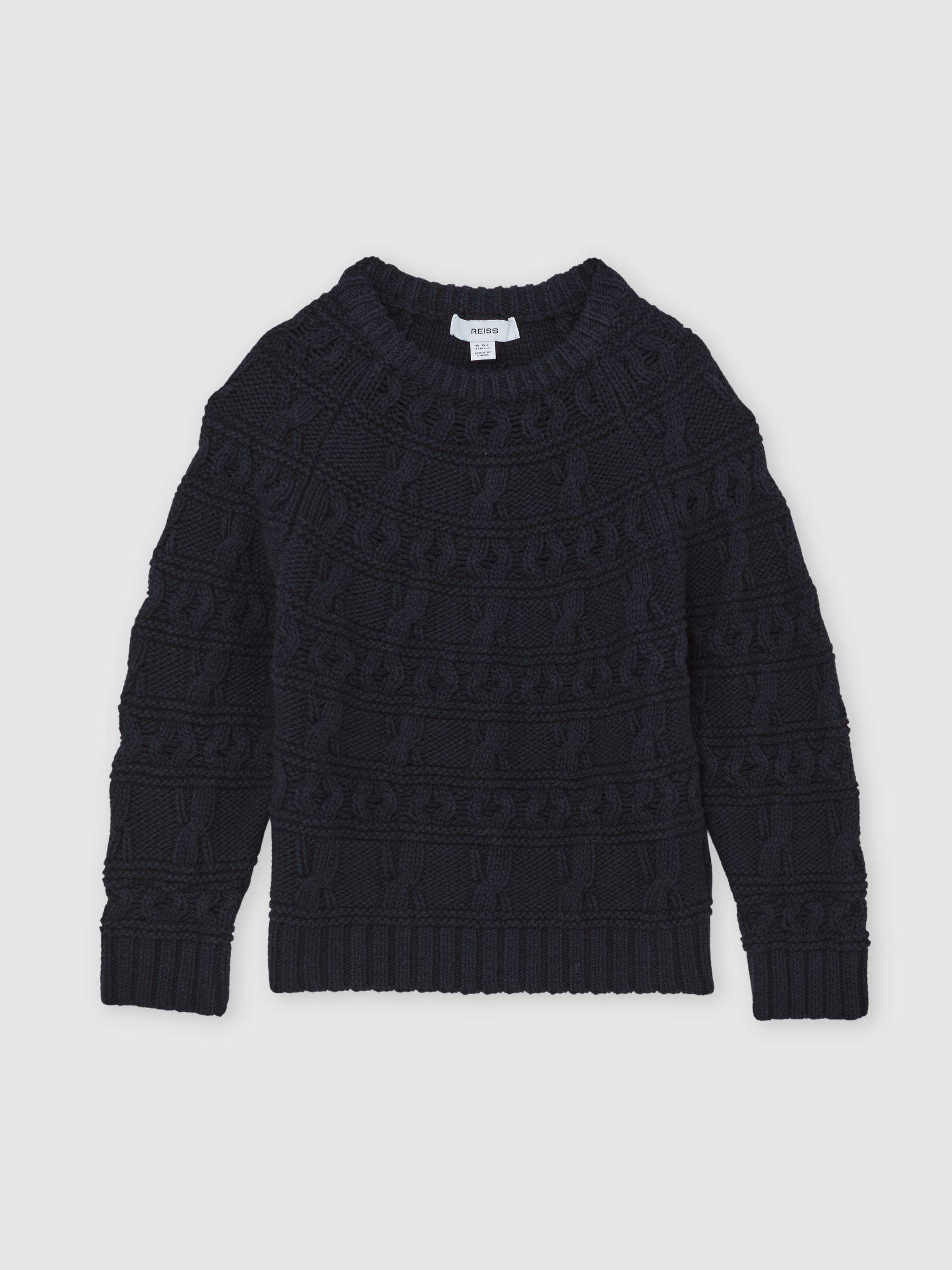 9-13 yrs Wool-Cotton Cable-Knit Jumper in Navy - Image 2 of 4