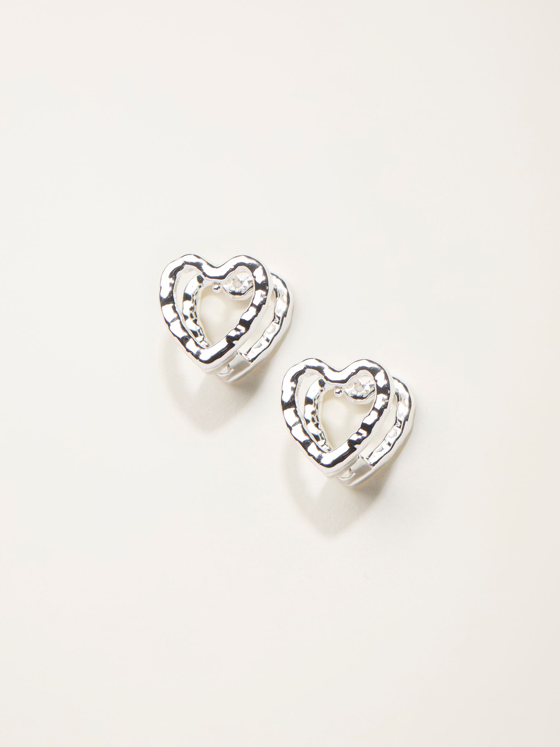 Silver Tone Heart Huggie Earrings - Image 1 of 2