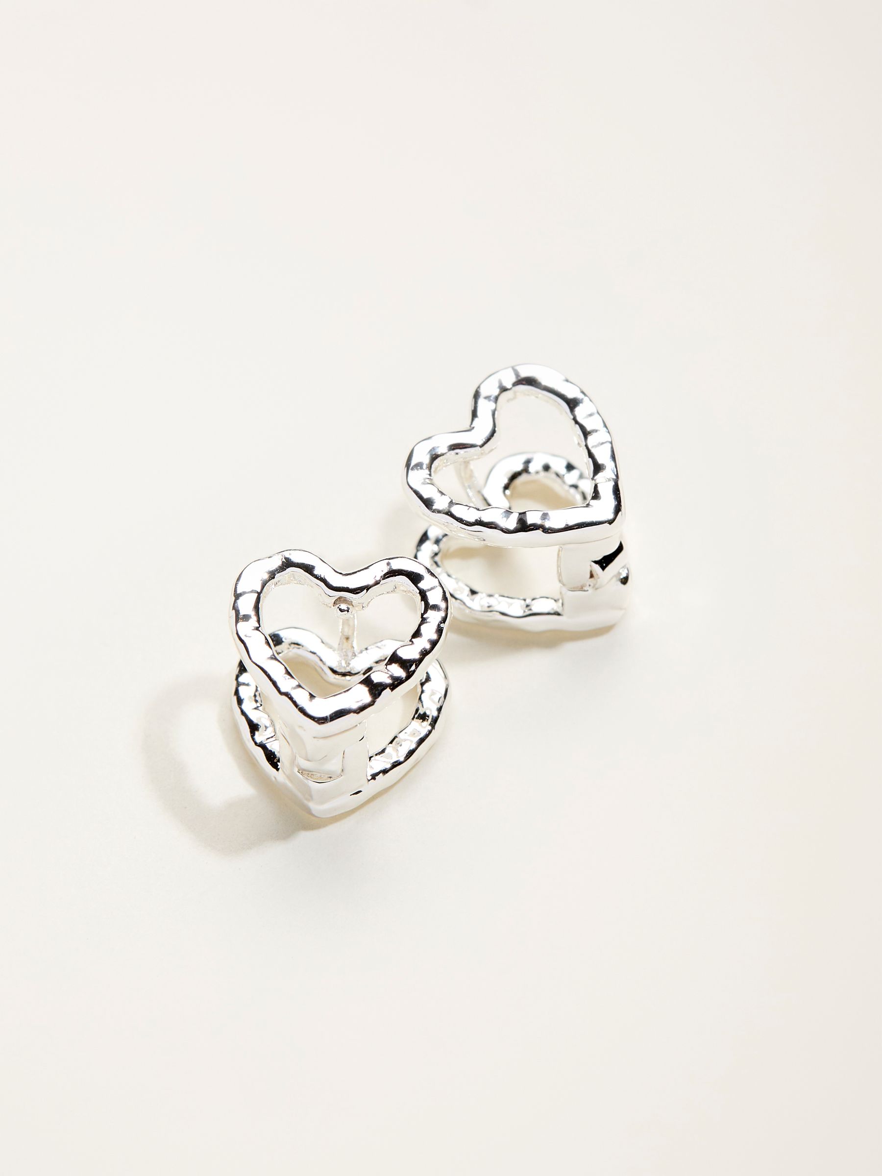 Silver Tone Heart Huggie Earrings - Image 2 of 2