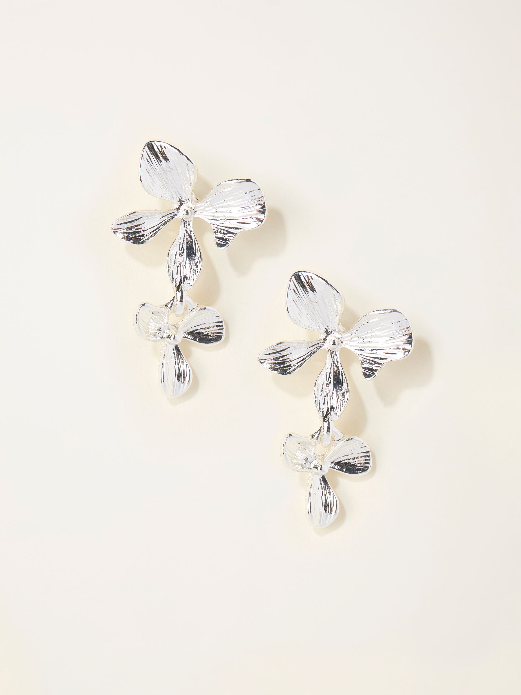 Silver Tone Large Flower Drop Earrings - Image 1 of 2