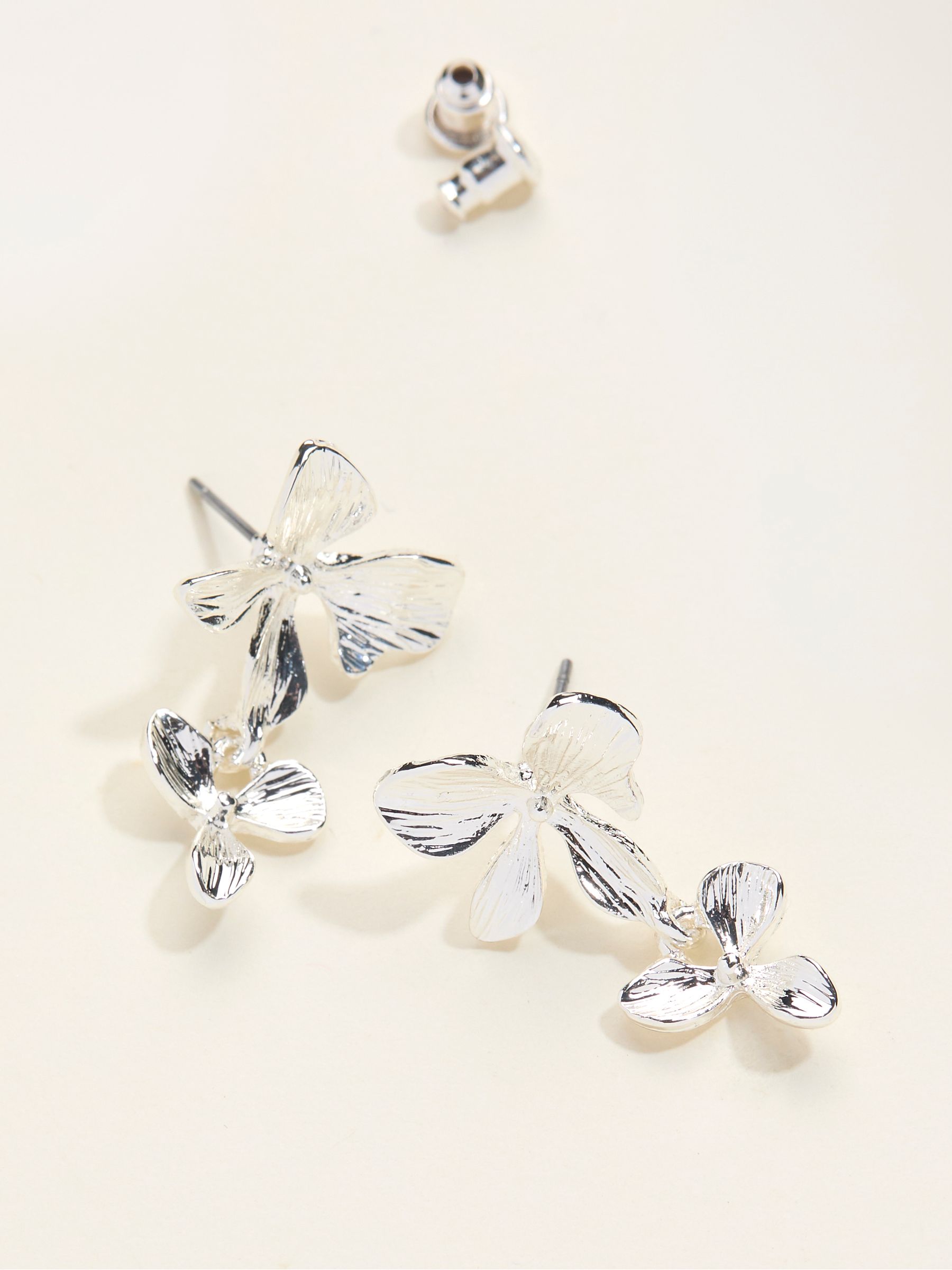 Silver Tone Large Flower Drop Earrings - Image 2 of 2