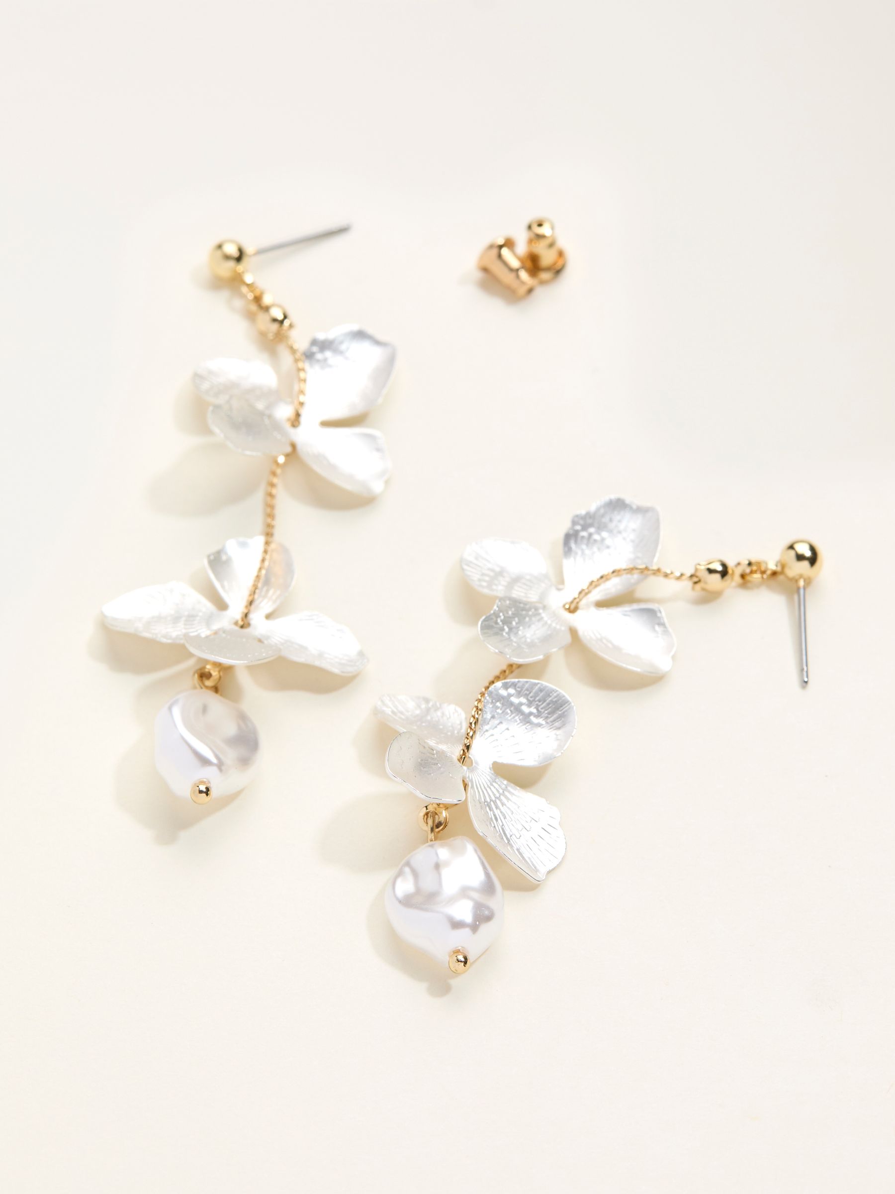 Gold Tone Flower Drop Earrings - Image 2 of 2