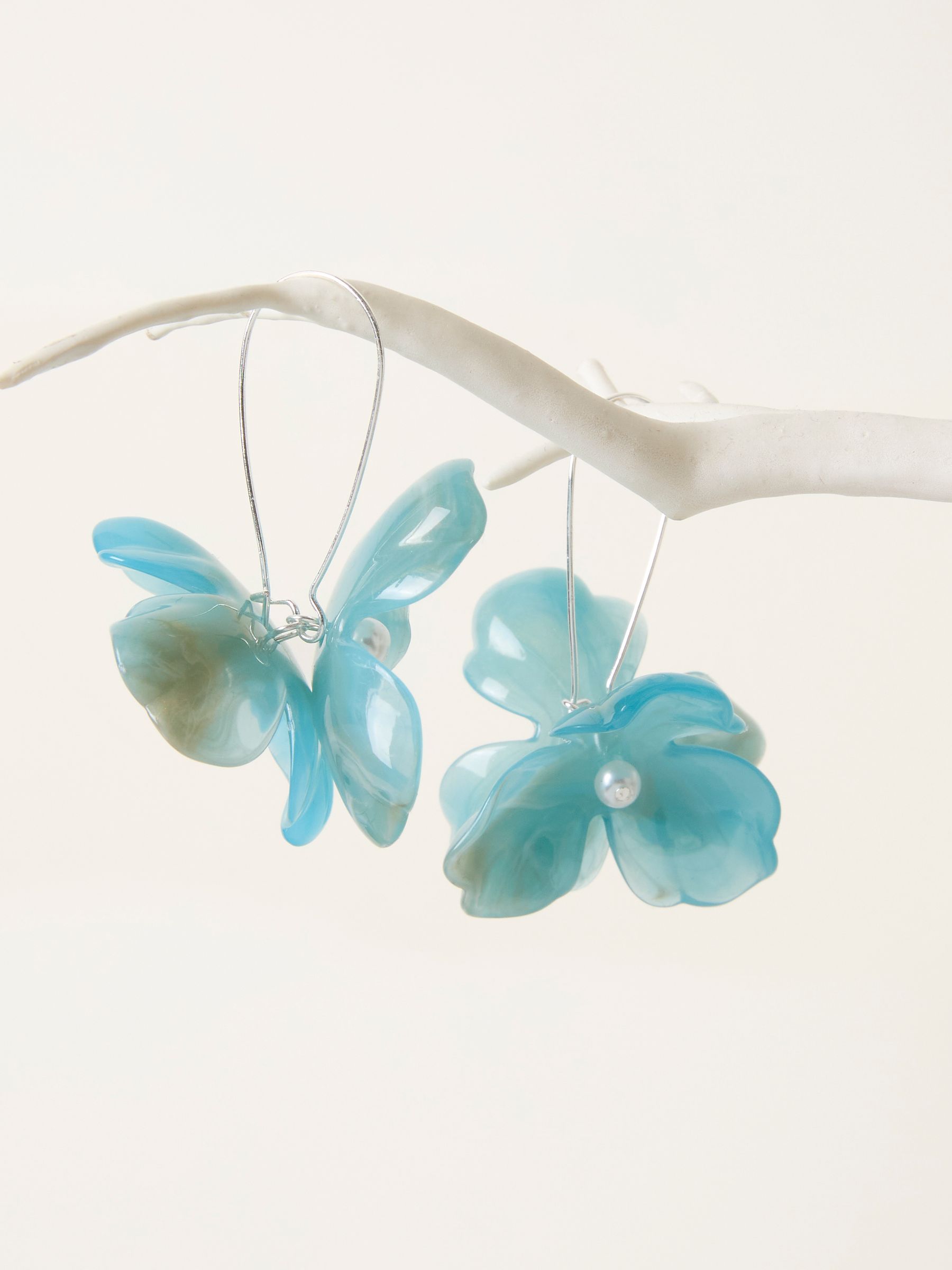 Blue Statement Flower Drop Earrings - Image 4 of 4