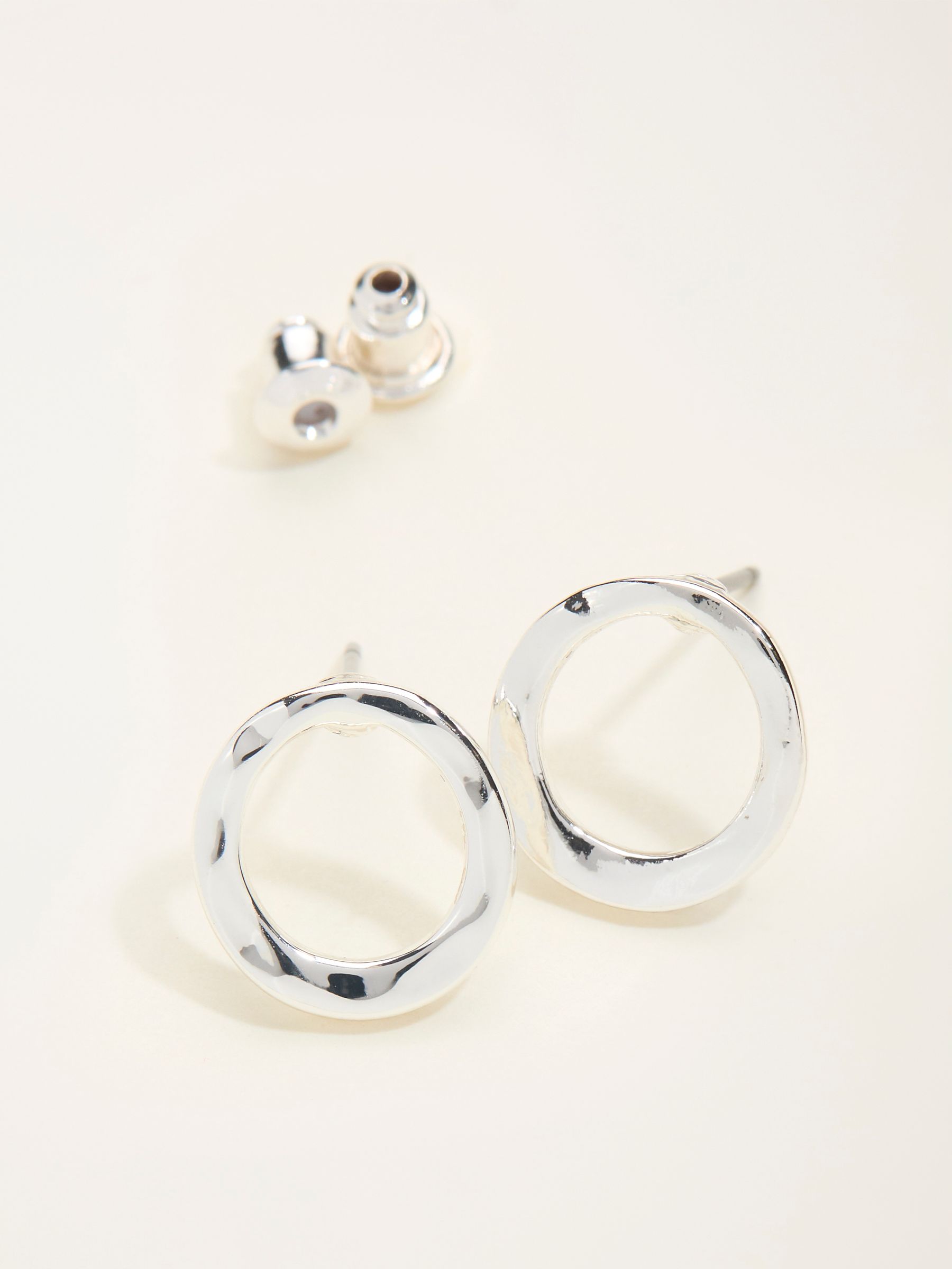 Silver Tone Hammered Circle Stud Earrings - Image 2 of 2 Silver Tone Hammered Circle Stud Earrings - Image 2 of 2