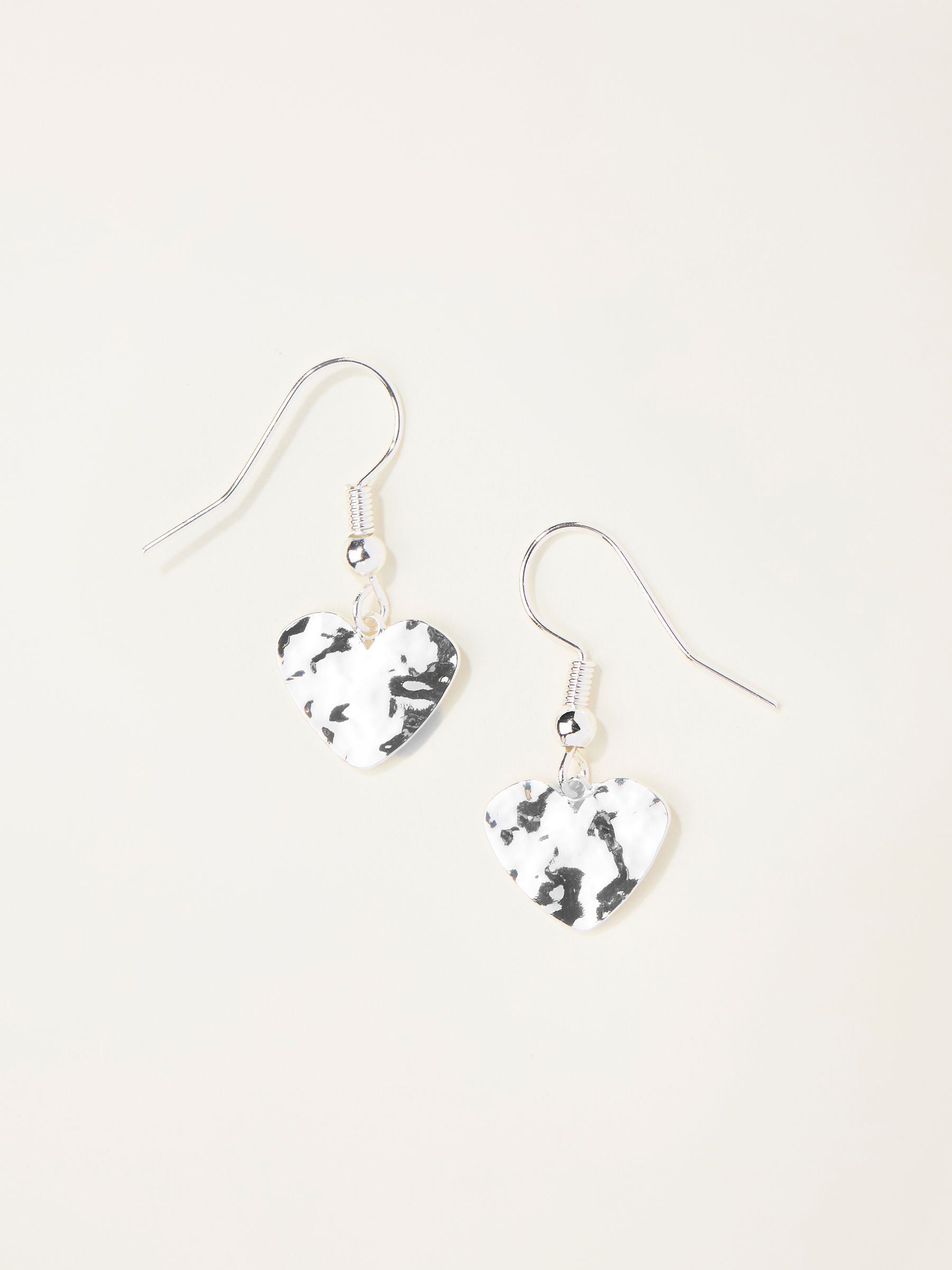 Silver Tone Hammered Heart Drop Earrings - Image 1 of 2