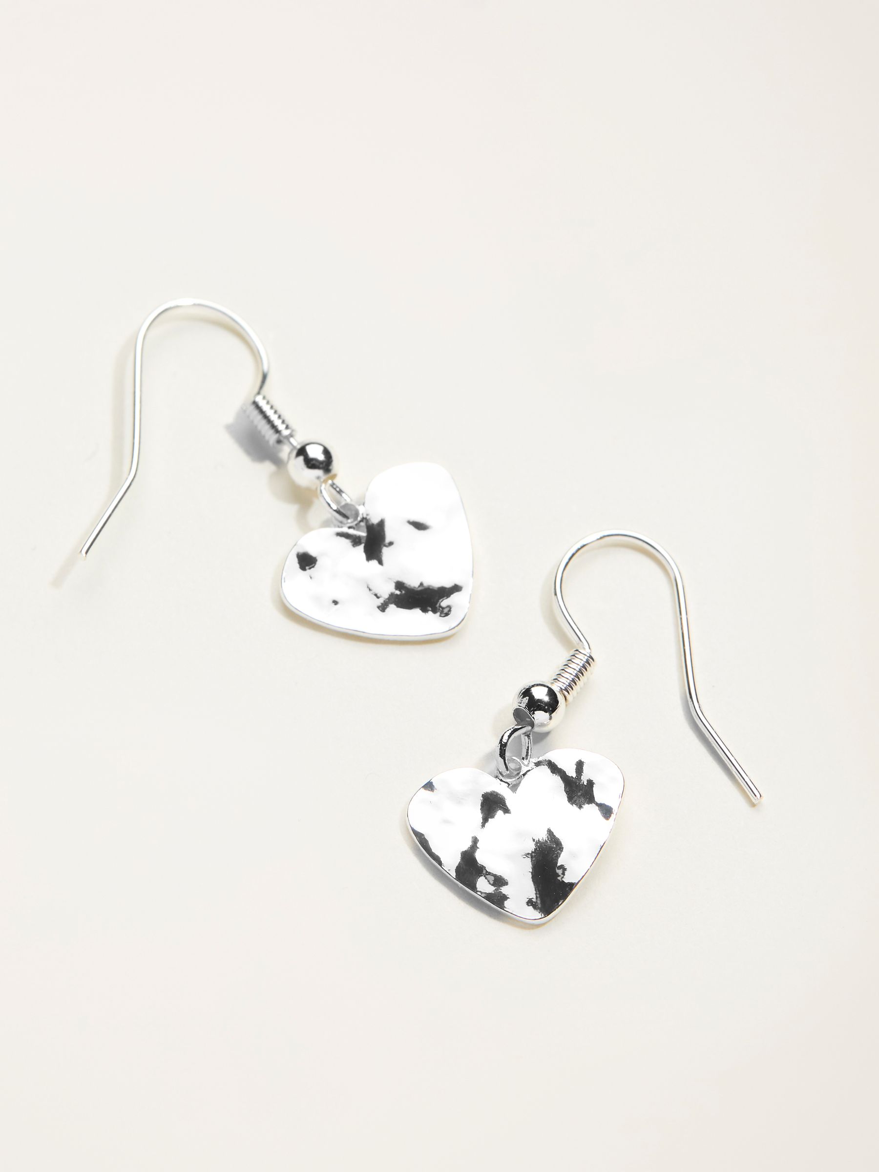 Silver Tone Hammered Heart Drop Earrings - Image 2 of 2