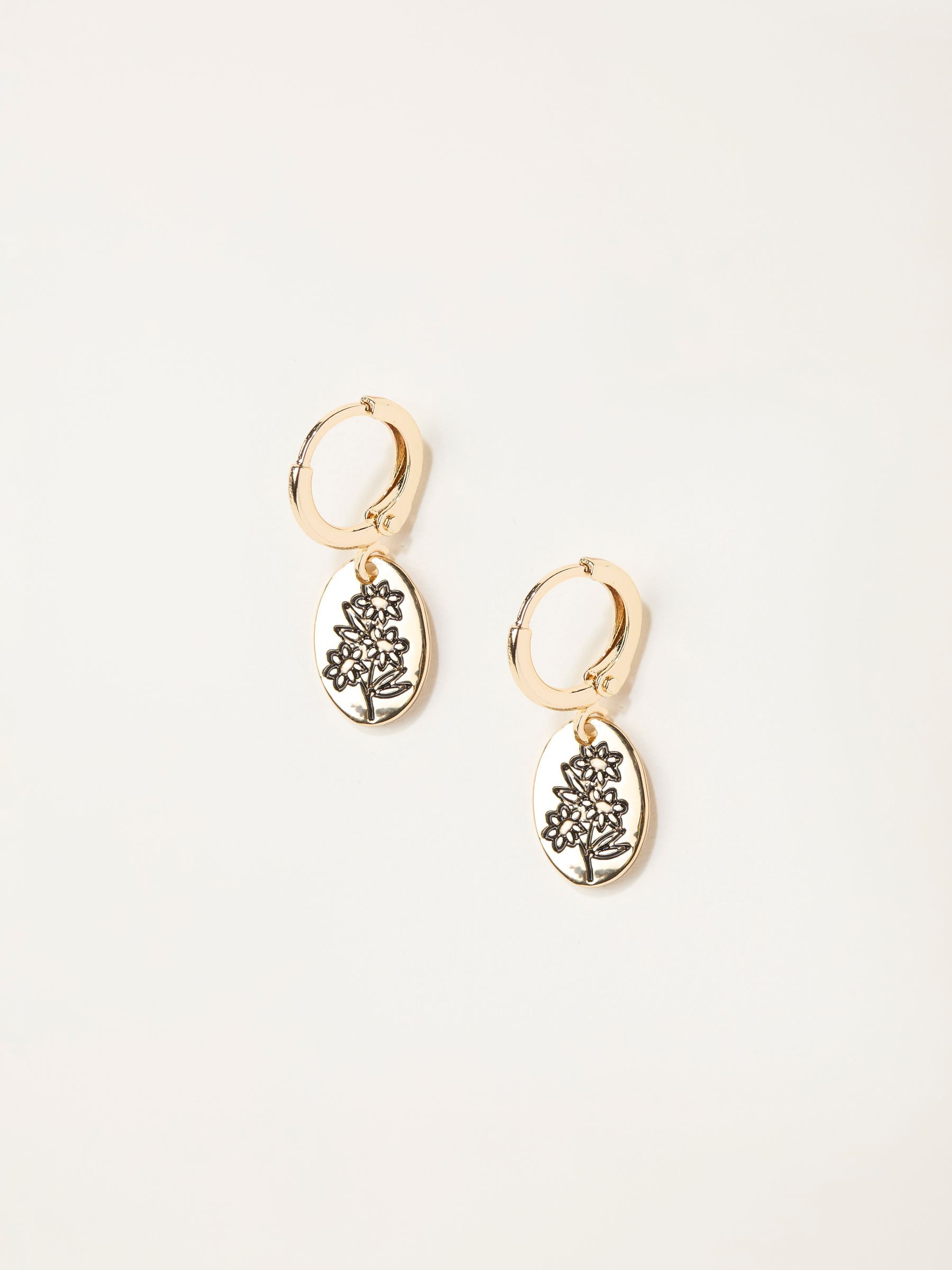 Gold Tone Etched Flower Drop Earrings - Image 1 of 2
