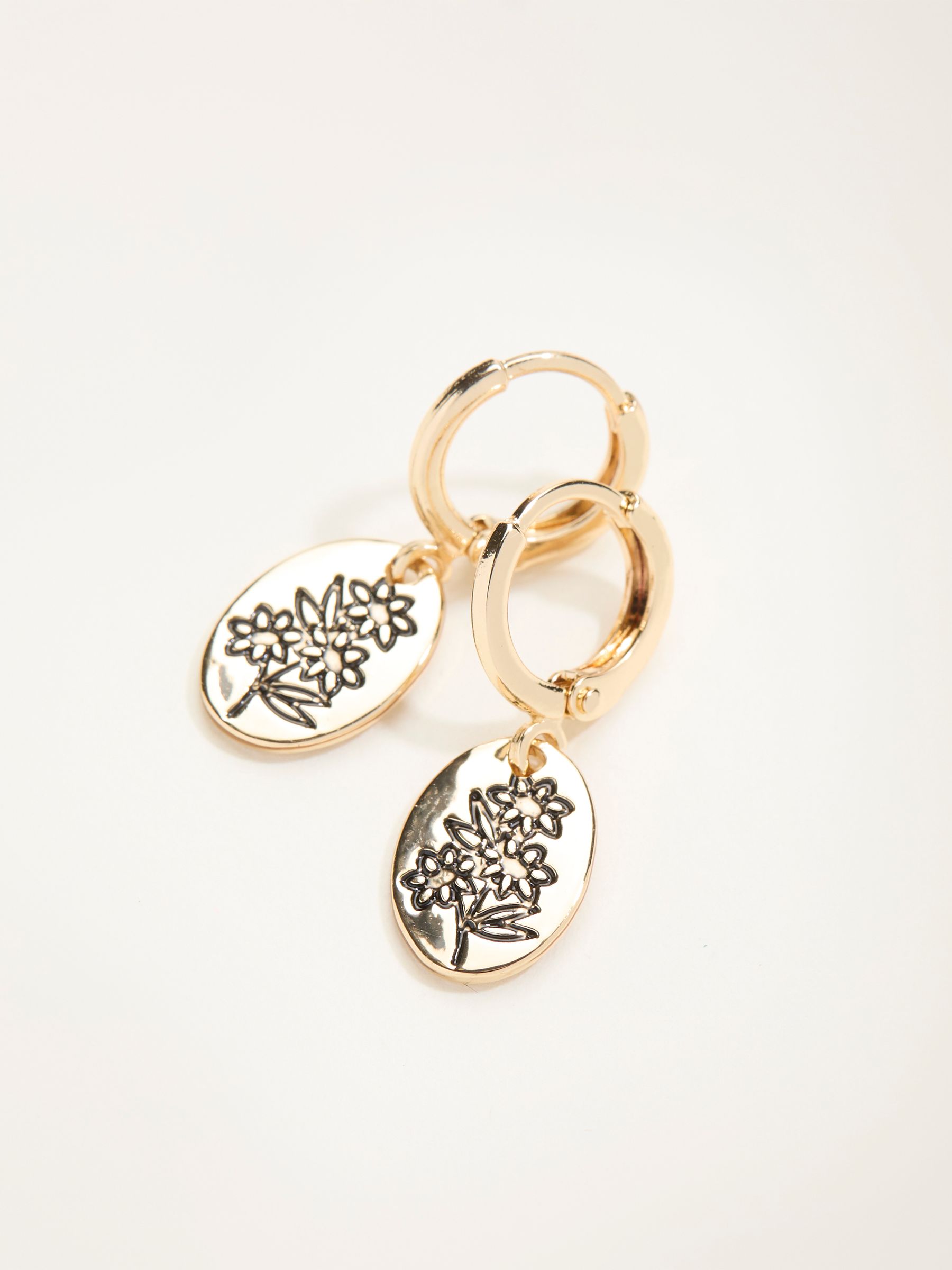 Gold Tone Etched Flower Drop Earrings - Image 2 of 2