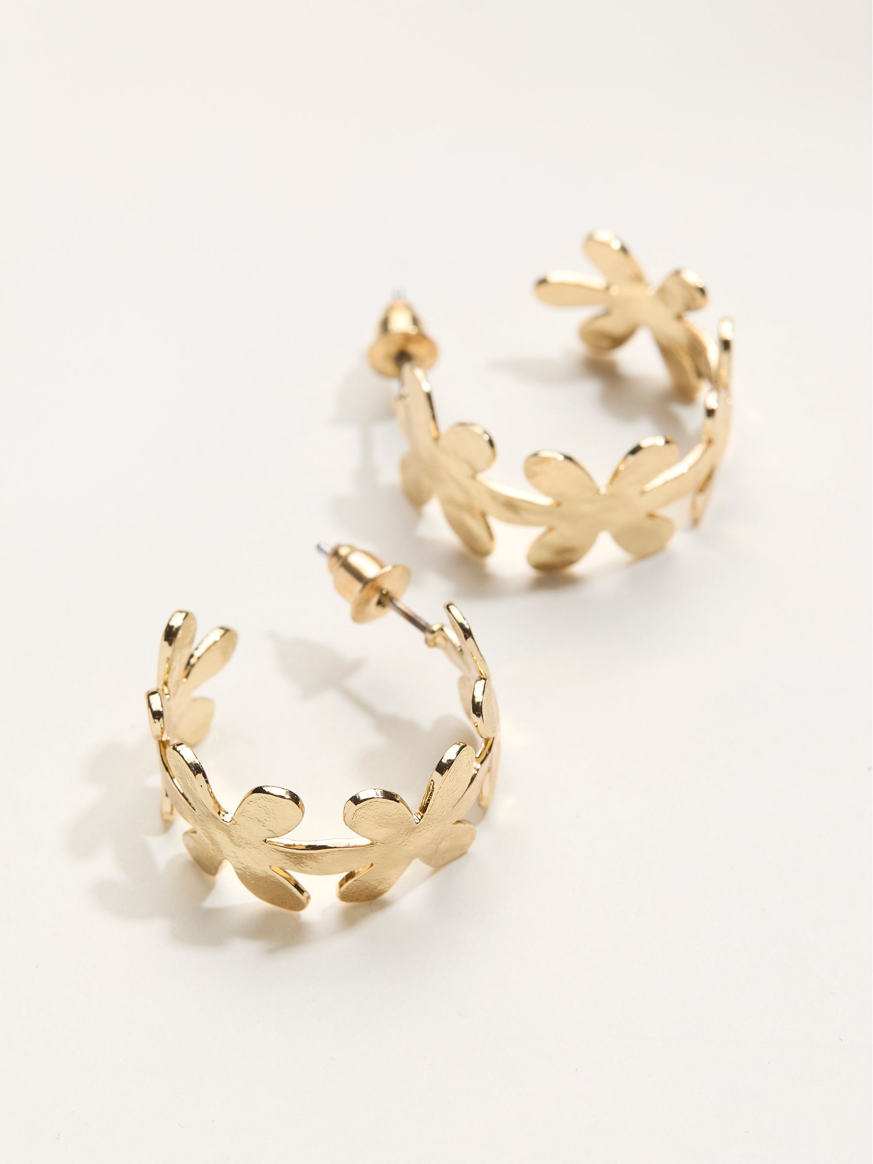 Gold Tone Large Floral Hoop Earrings - Image 2 of 2