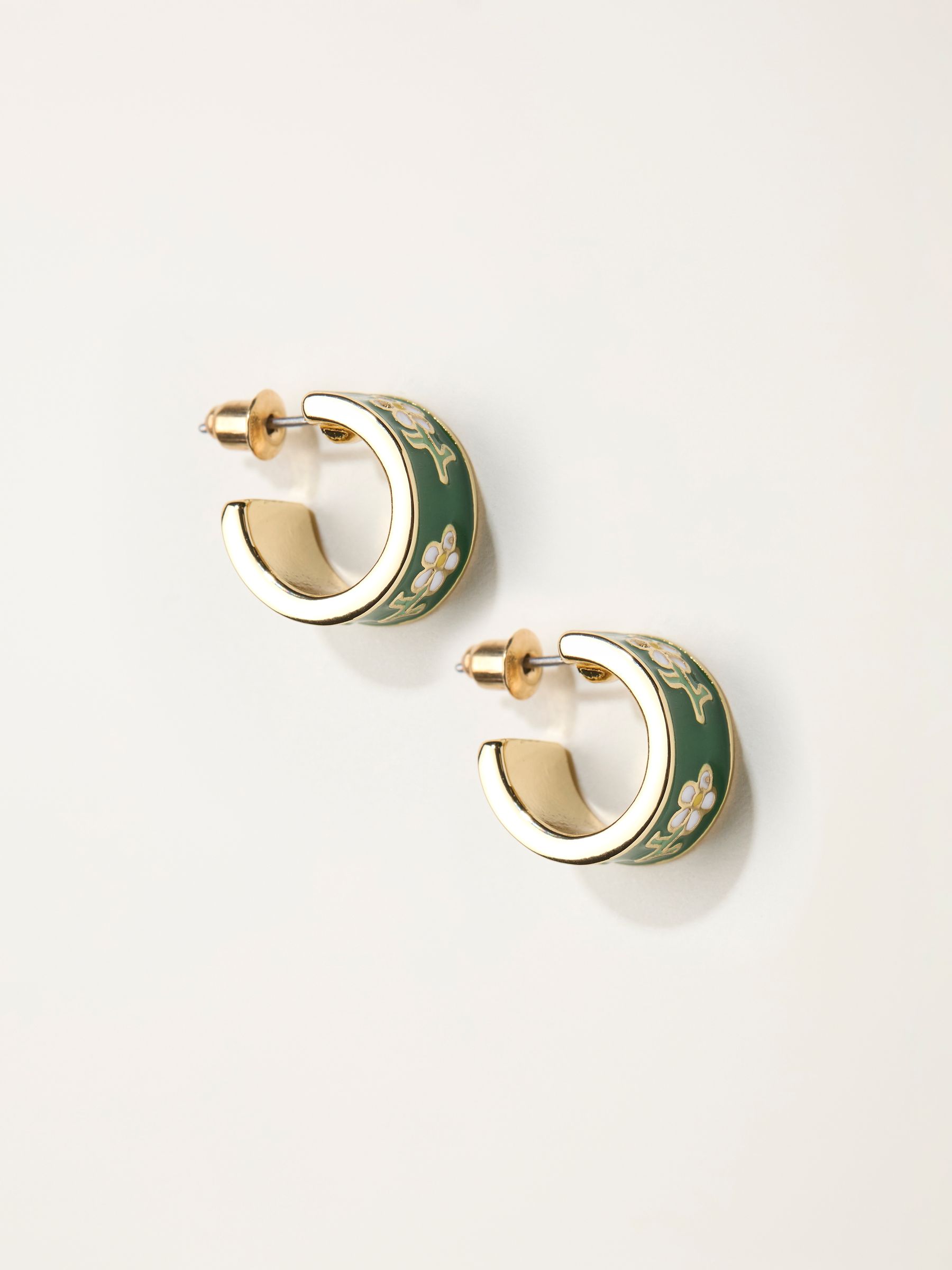 Green Enamel Floral Hoop Earrings - Image 1 of 2