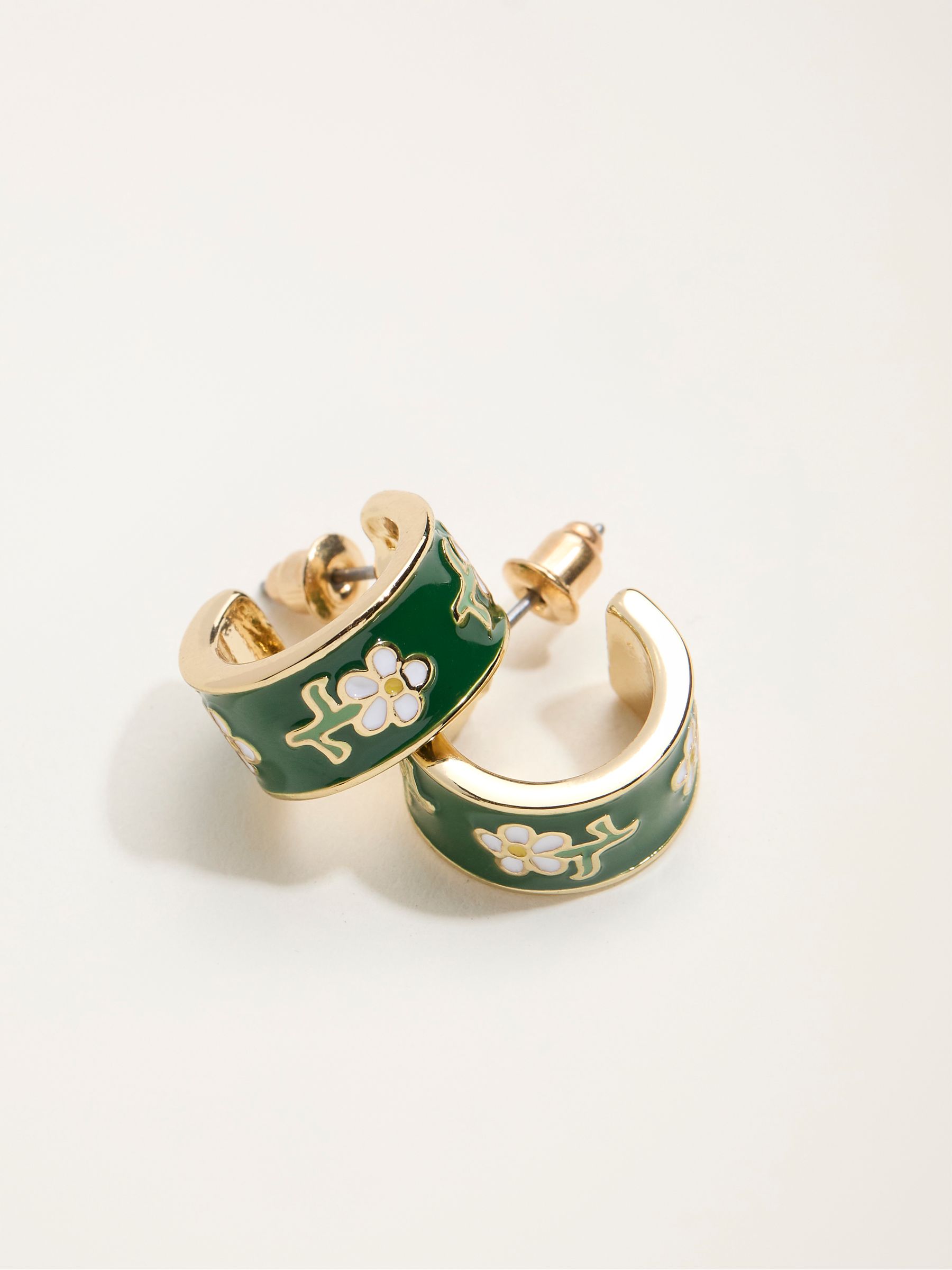 Green Enamel Floral Hoop Earrings - Image 2 of 2