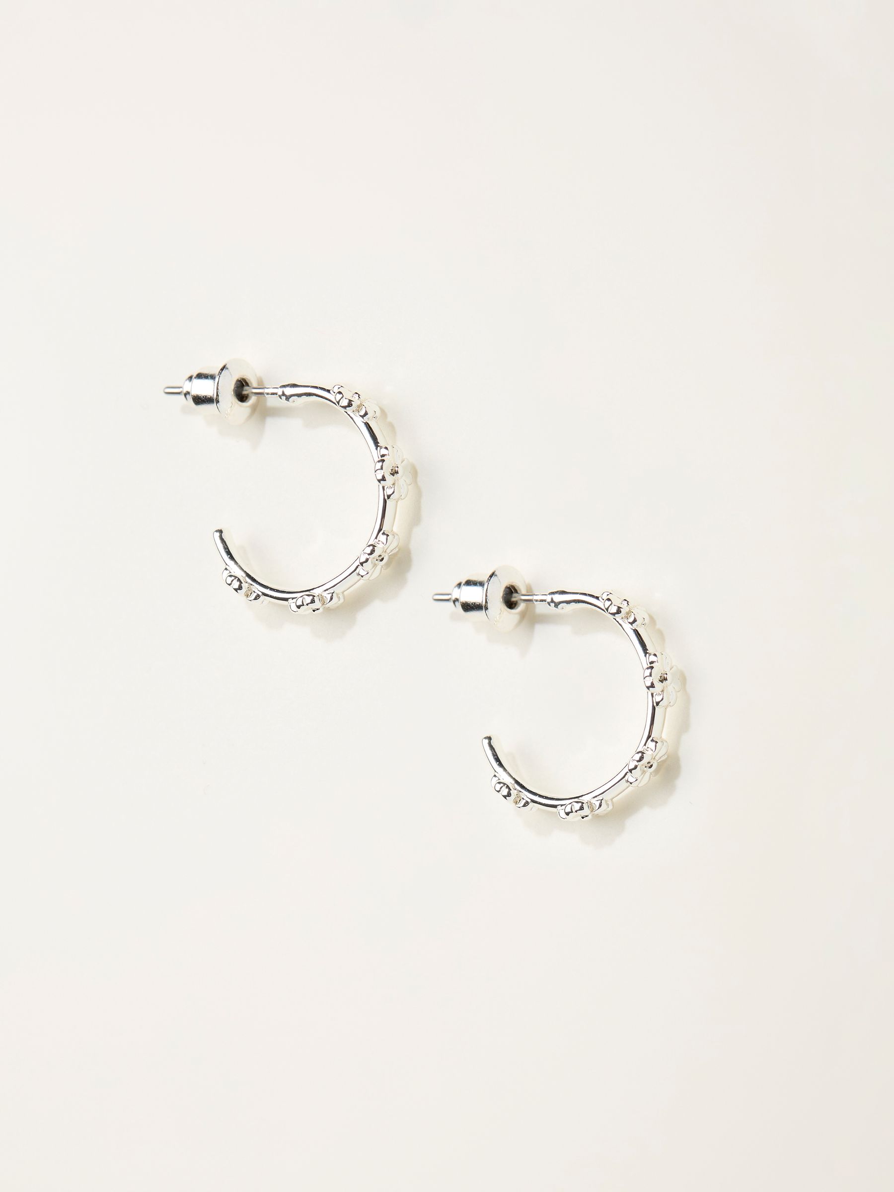 Silver Tone Daisy Hoop Earrings - Image 1 of 2