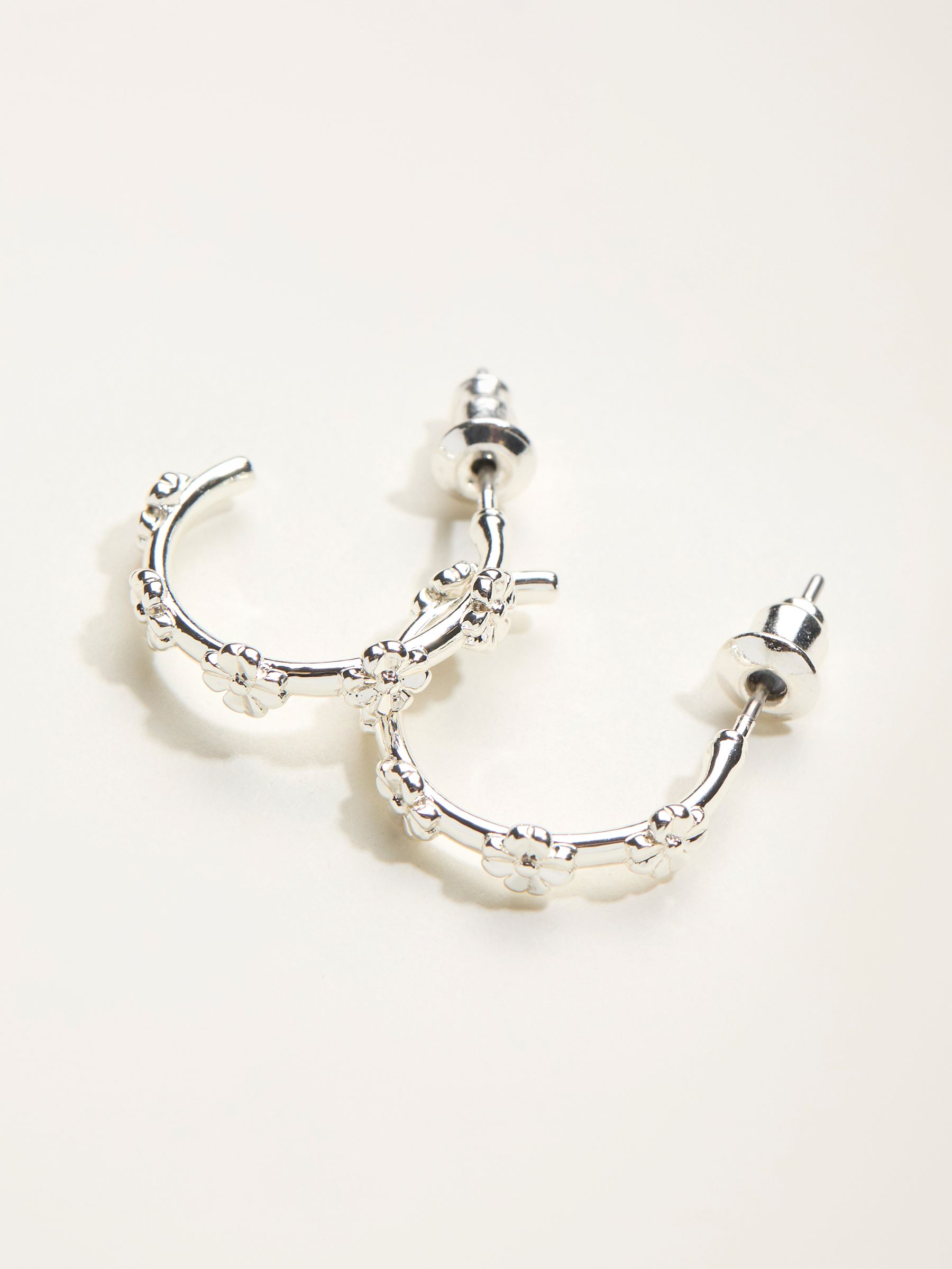 Silver Tone Daisy Hoop Earrings - Image 2 of 2