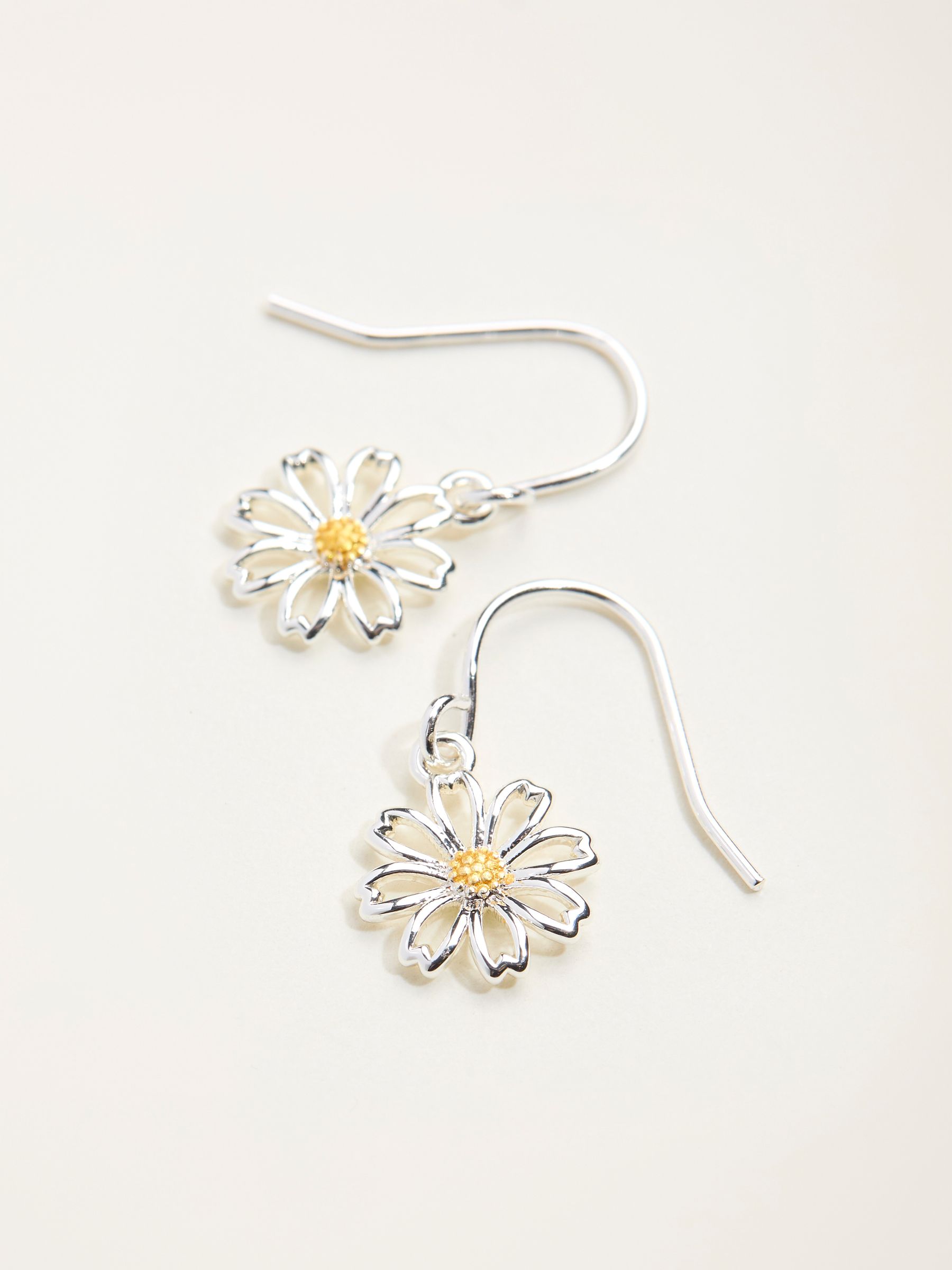 Silver Tone Daisy Drop Earrings - Image 2 of 2