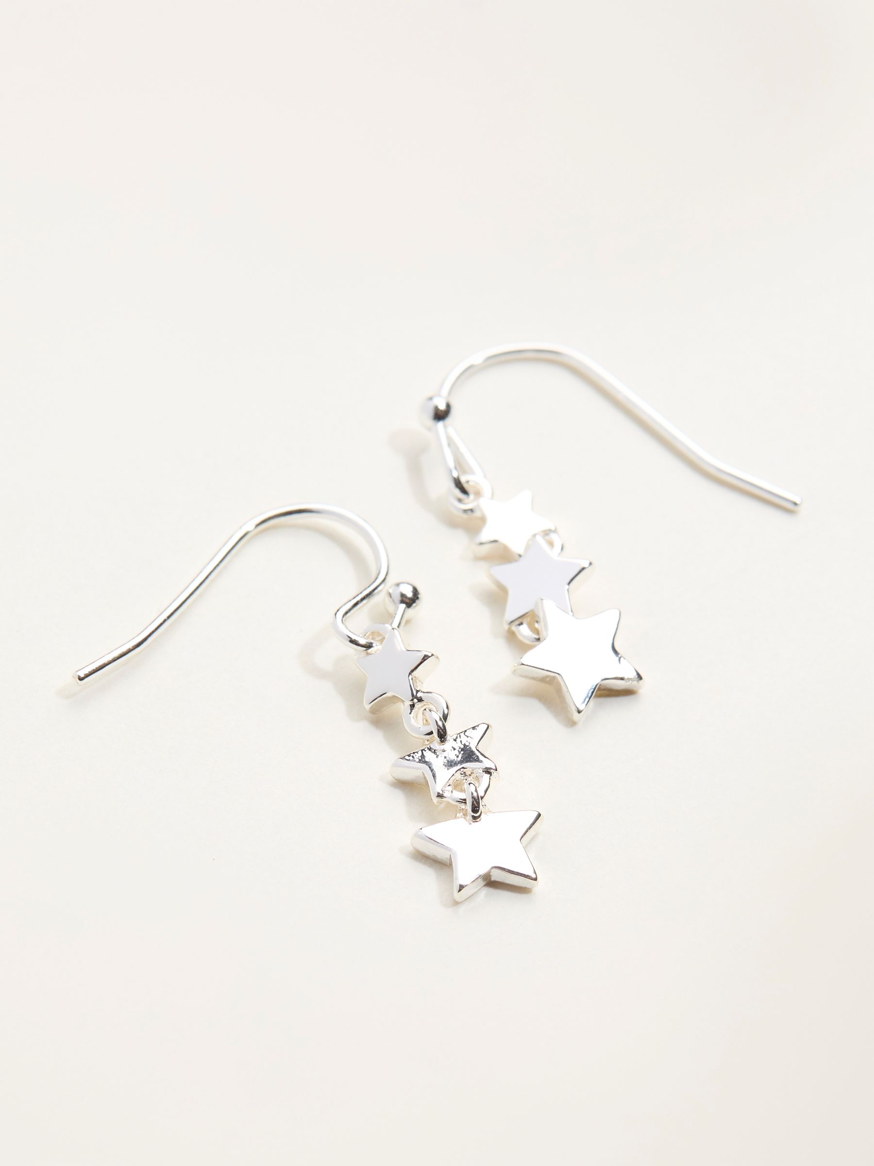 Silver Tone Trio Star Drop Earrings - Image 2 of 2