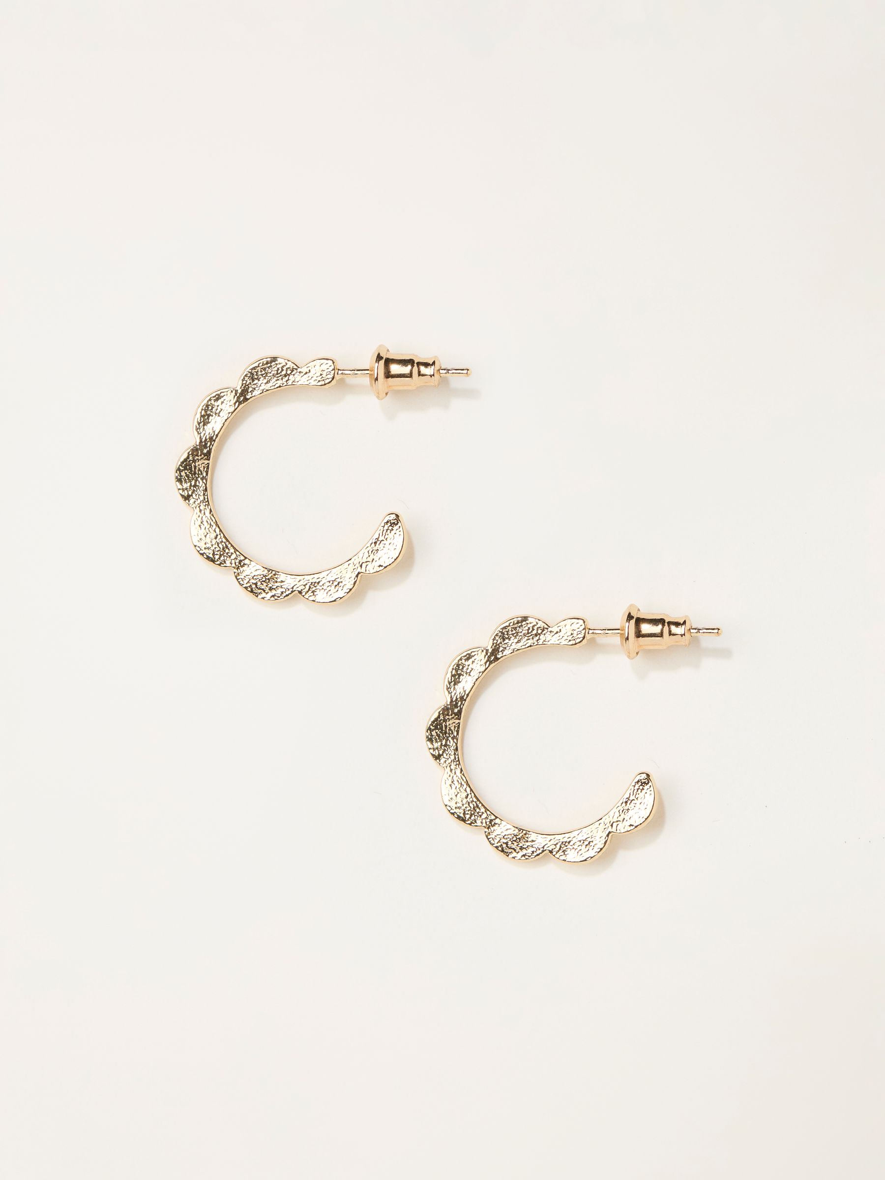 Gold Tone Scallop Hoop Earrings - Image 1 of 2 Gold Tone Scallop Hoop Earrings - Image 1 of 2