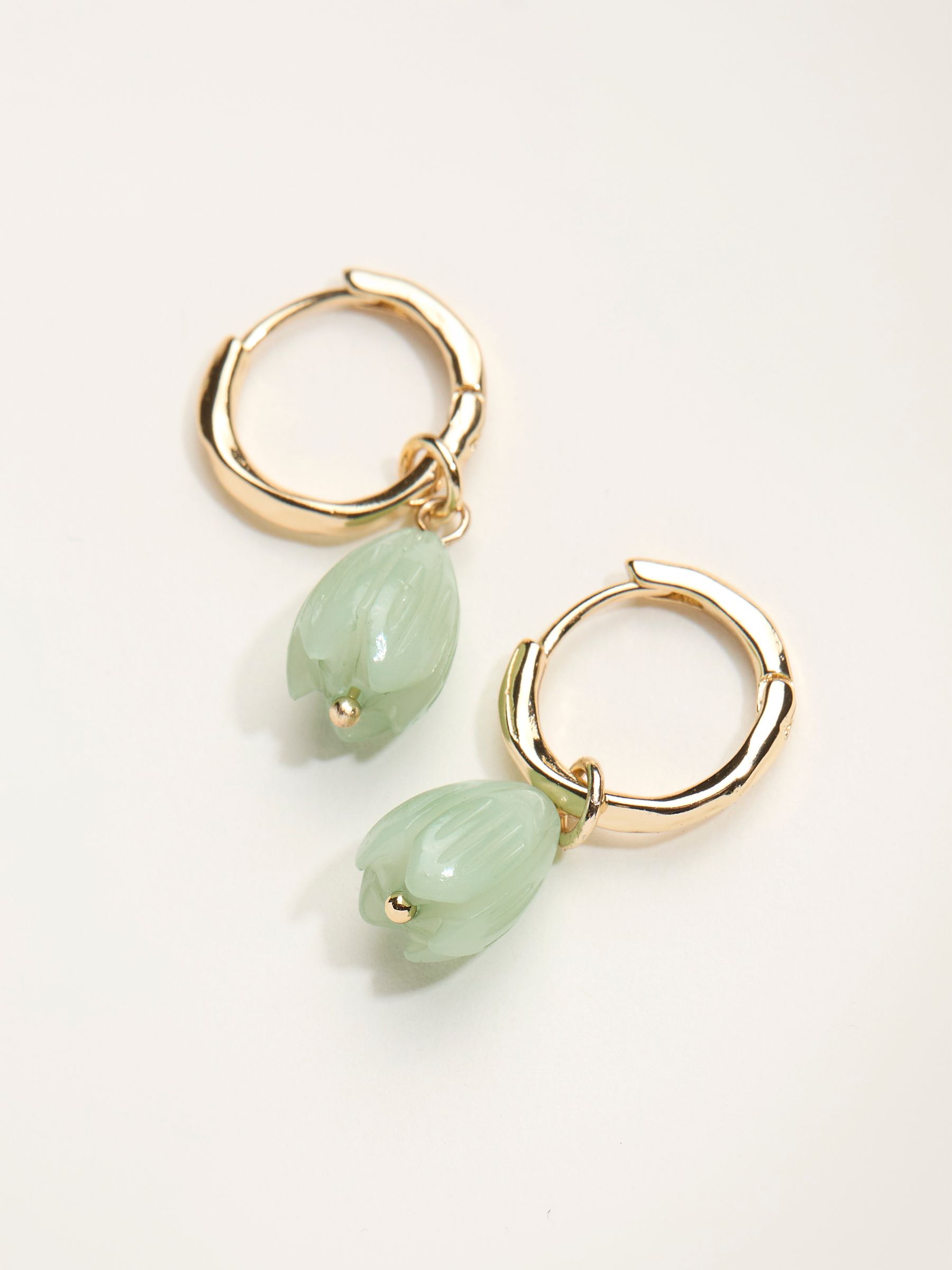 Green Flower Drop Earrings - Image 2 of 2