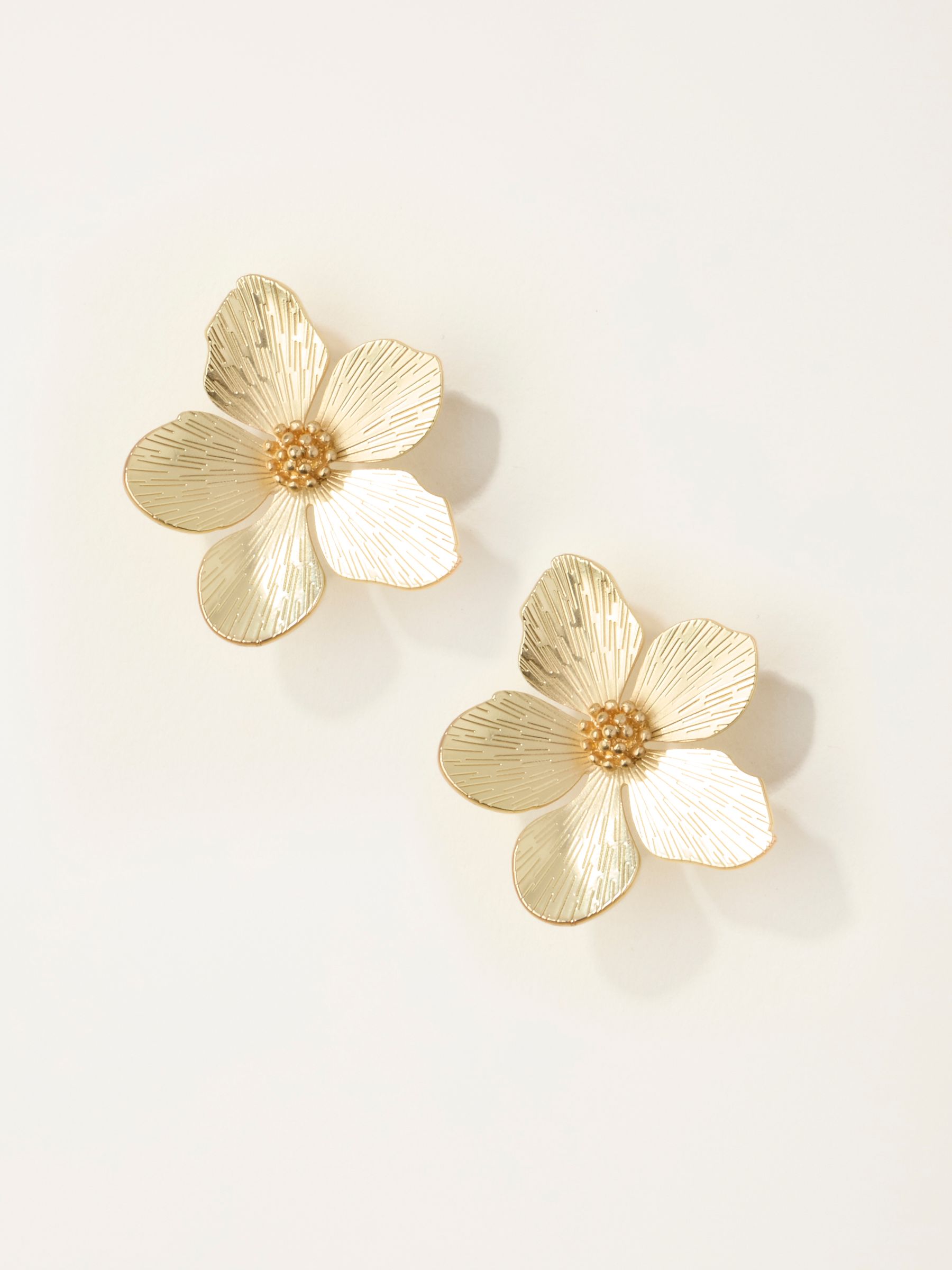 Gold Tone Large Flower Stud Earrings - Image 1 of 2