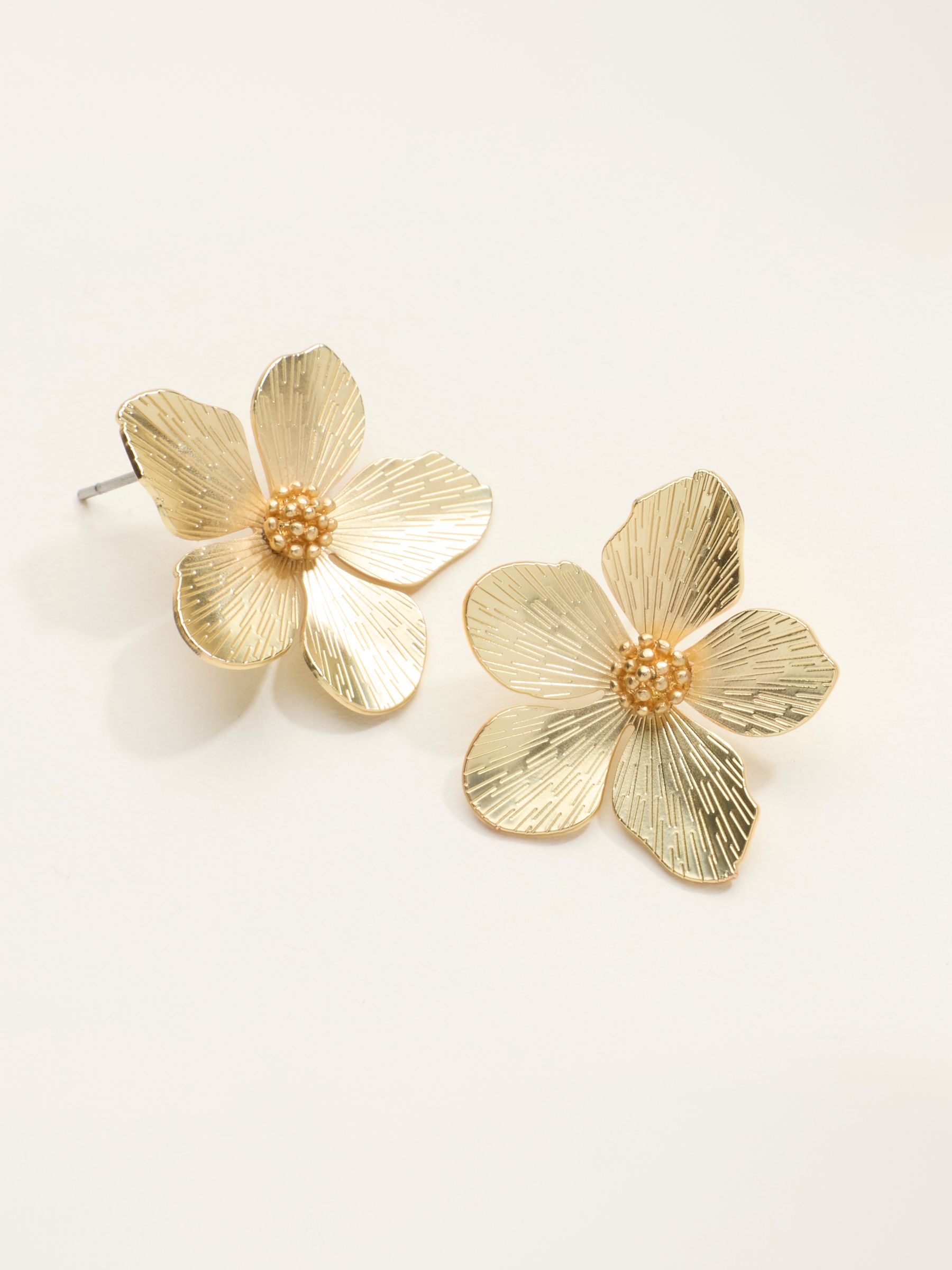 Gold Tone Large Flower Stud Earrings - Image 2 of 2